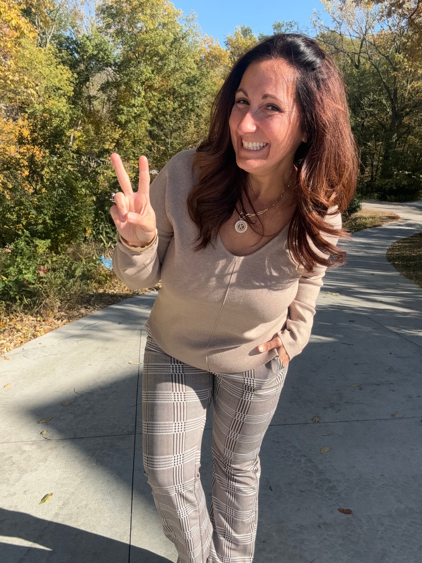 Chocolate Plaid Stretch Pants