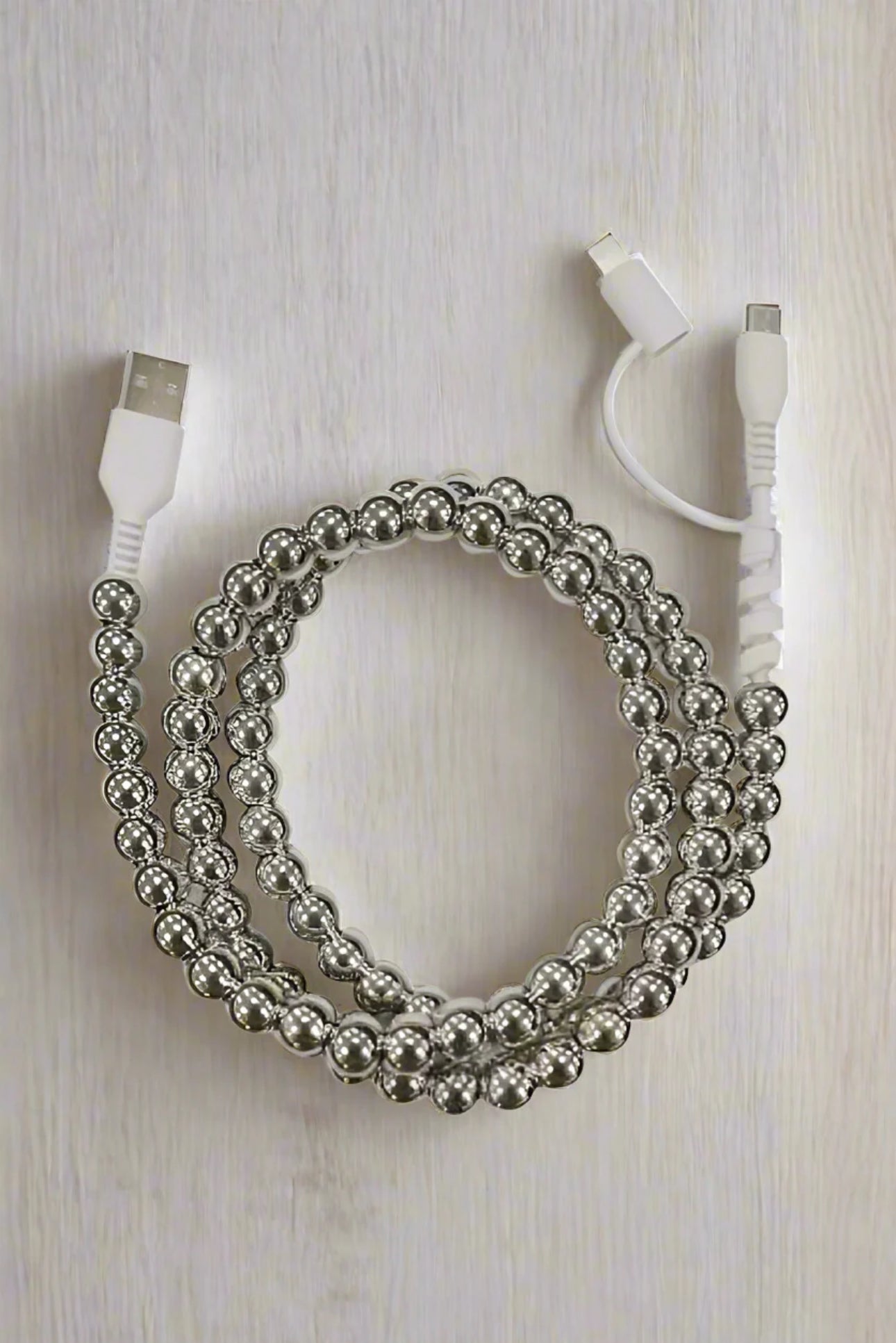 Silver Beaded Cord Charger