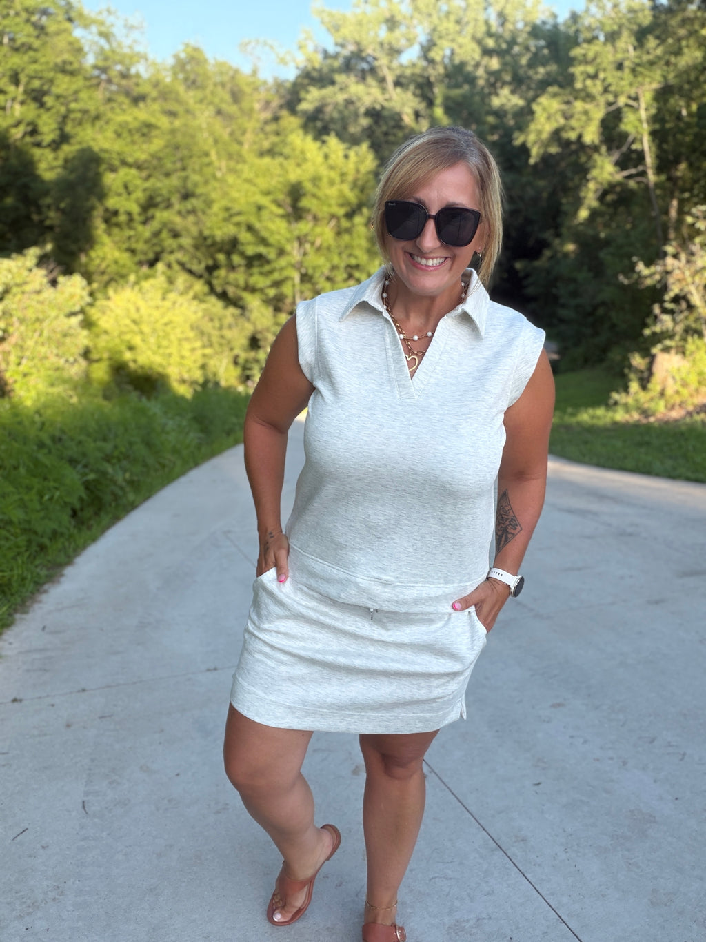 Luxe Collar Tank - Heathered Neutral