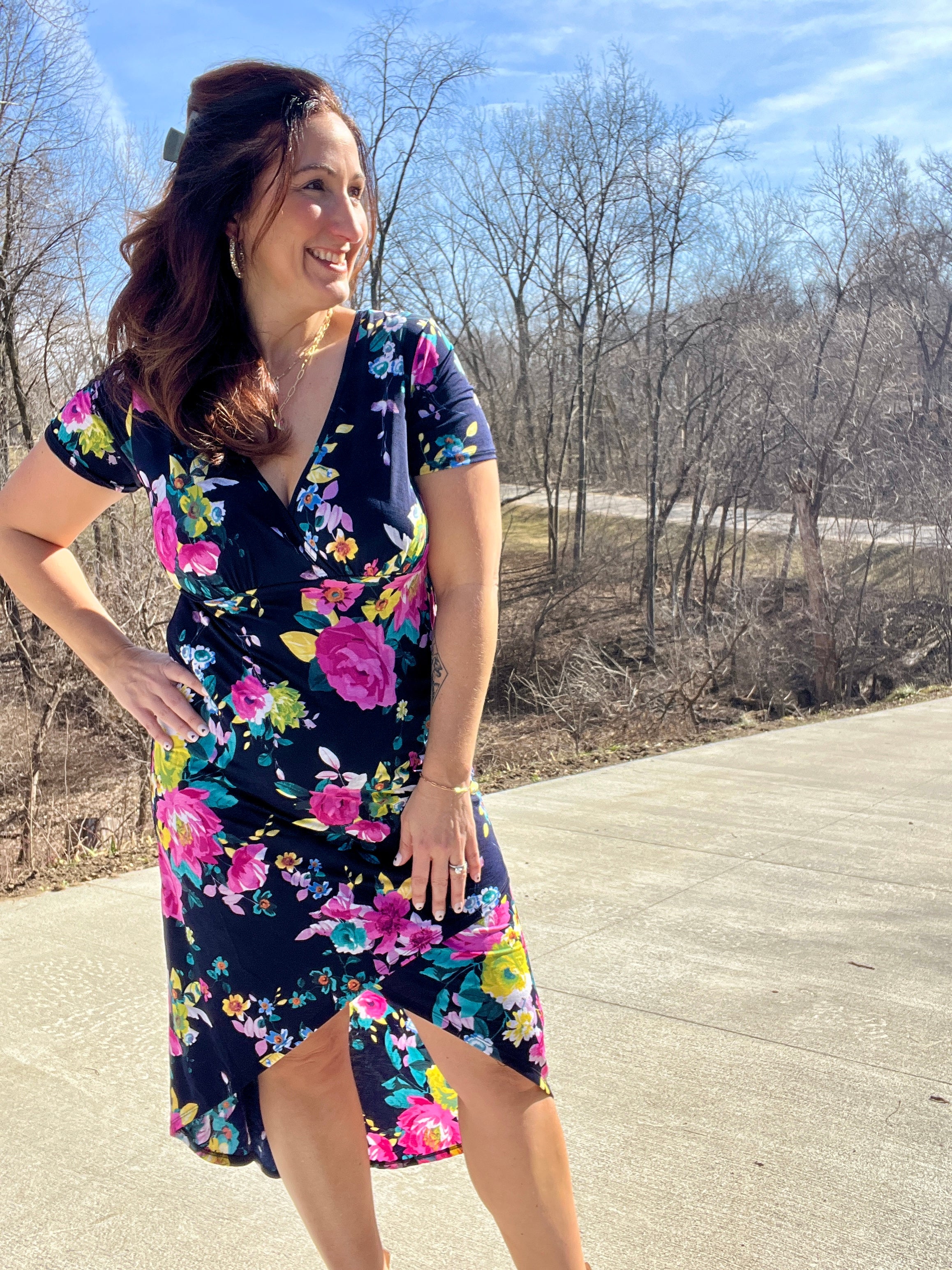 Floral Faux Wrap Dress