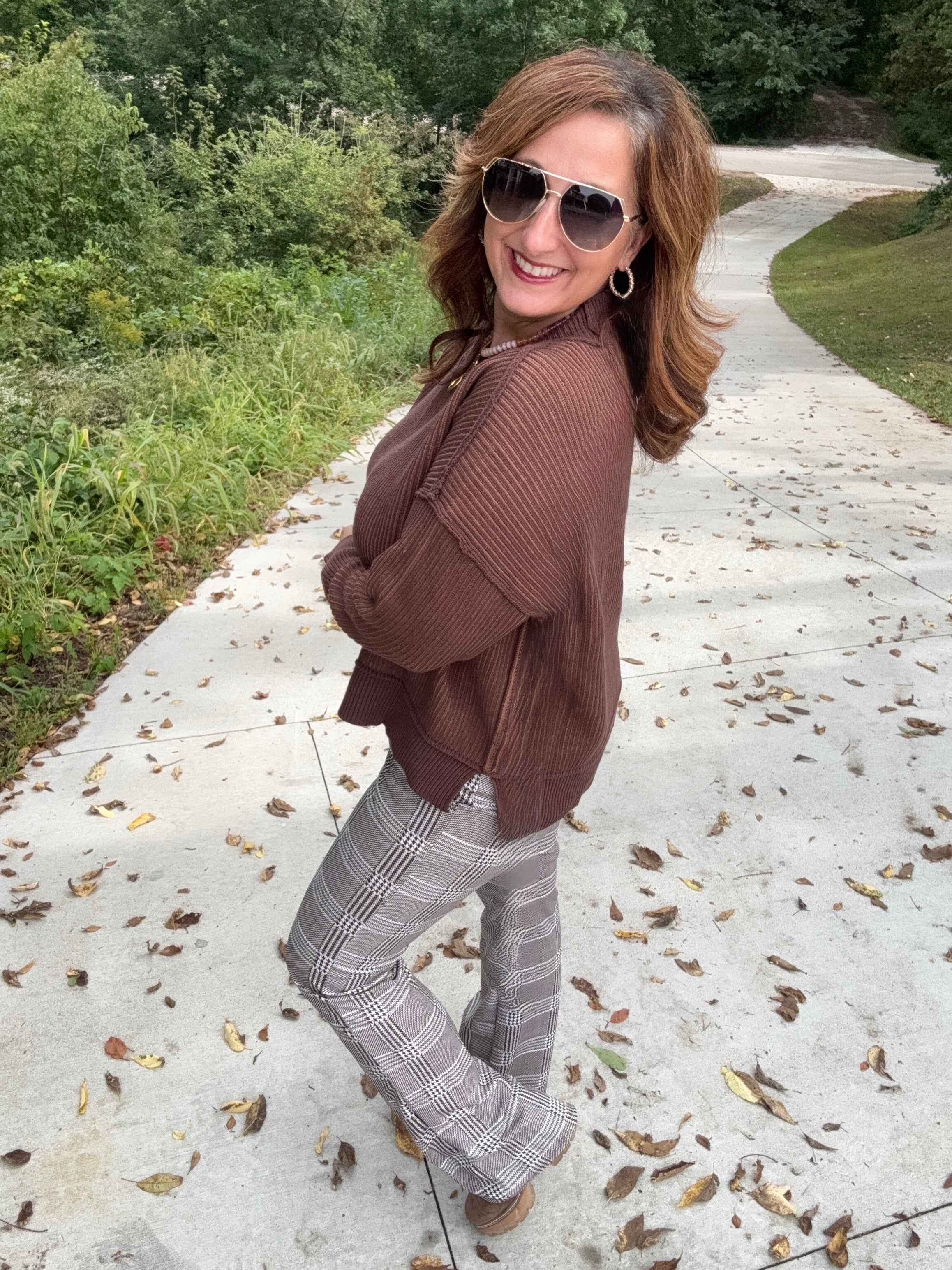 Chocolate Plaid Stretch Pants