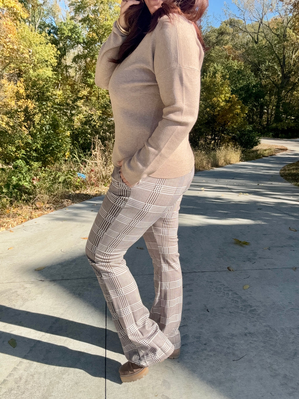 Chocolate Plaid Stretch Pants