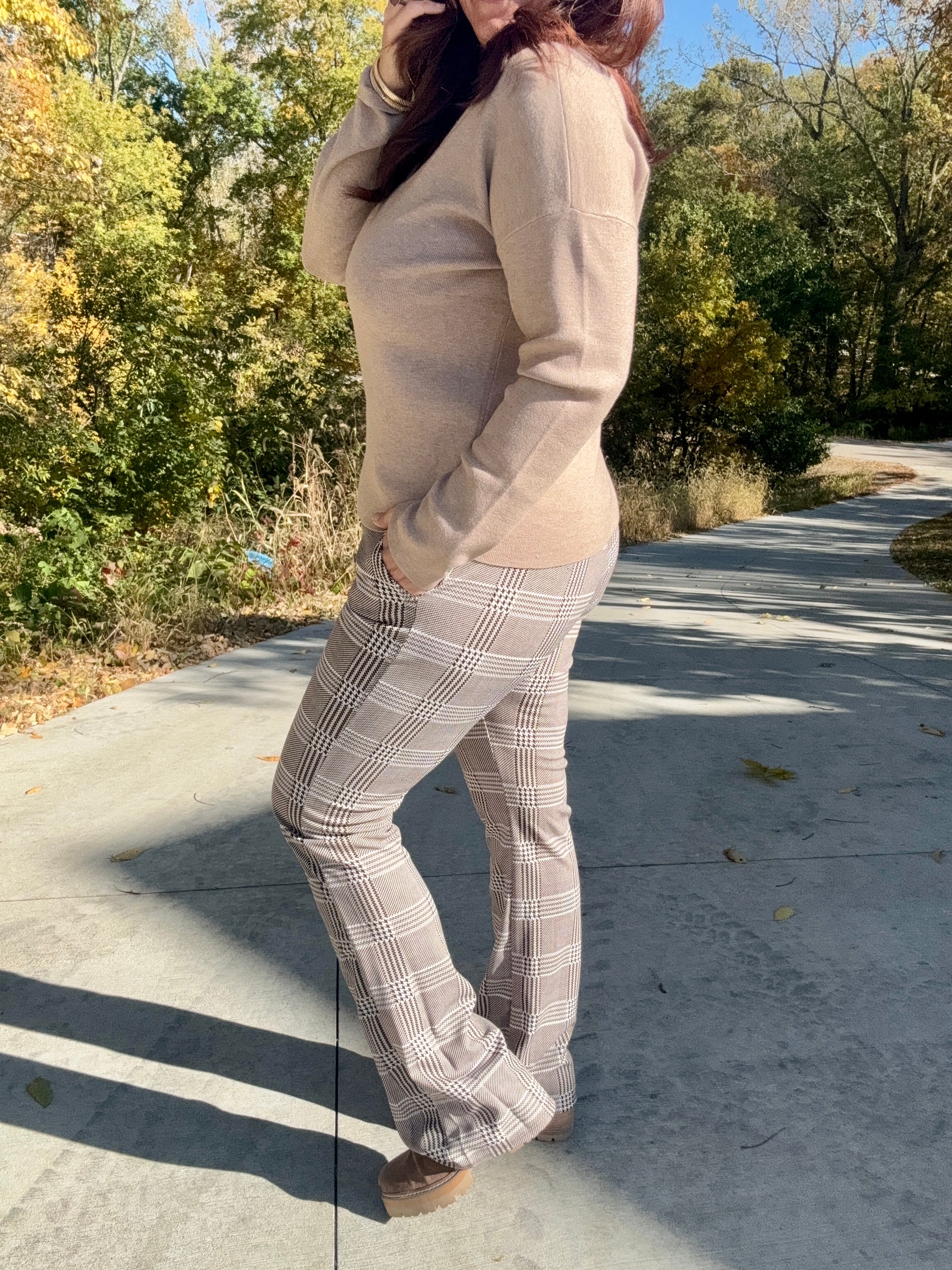 Chocolate Plaid Stretch Pants