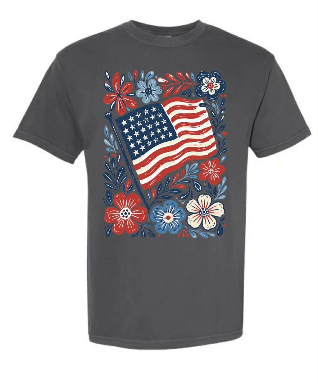 Stars & Blooms Patriotic Tee 🇺🇸🌸