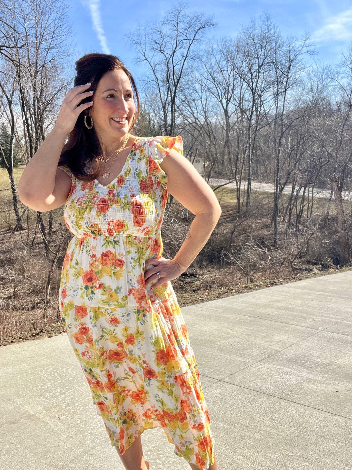 Floral Flutter Midi Dress