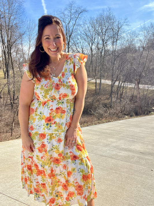 Floral Flutter Midi Dress
