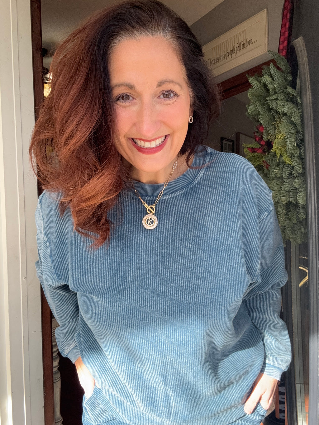 Navy Luxe Cord Sweatshirt