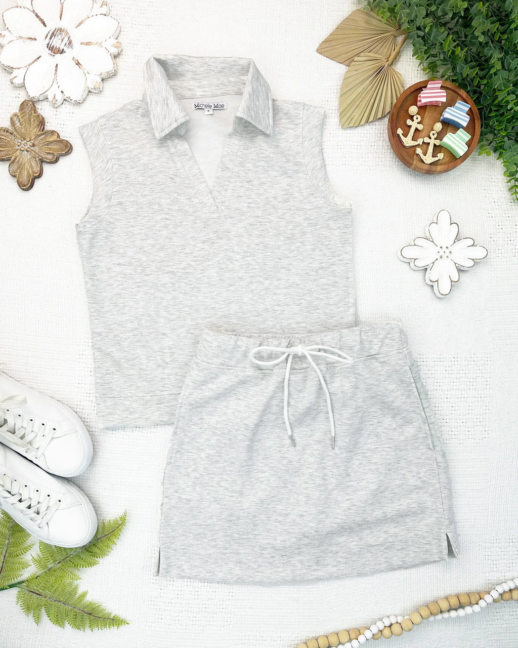 Luxe Collar Skort- Heathered Neutral