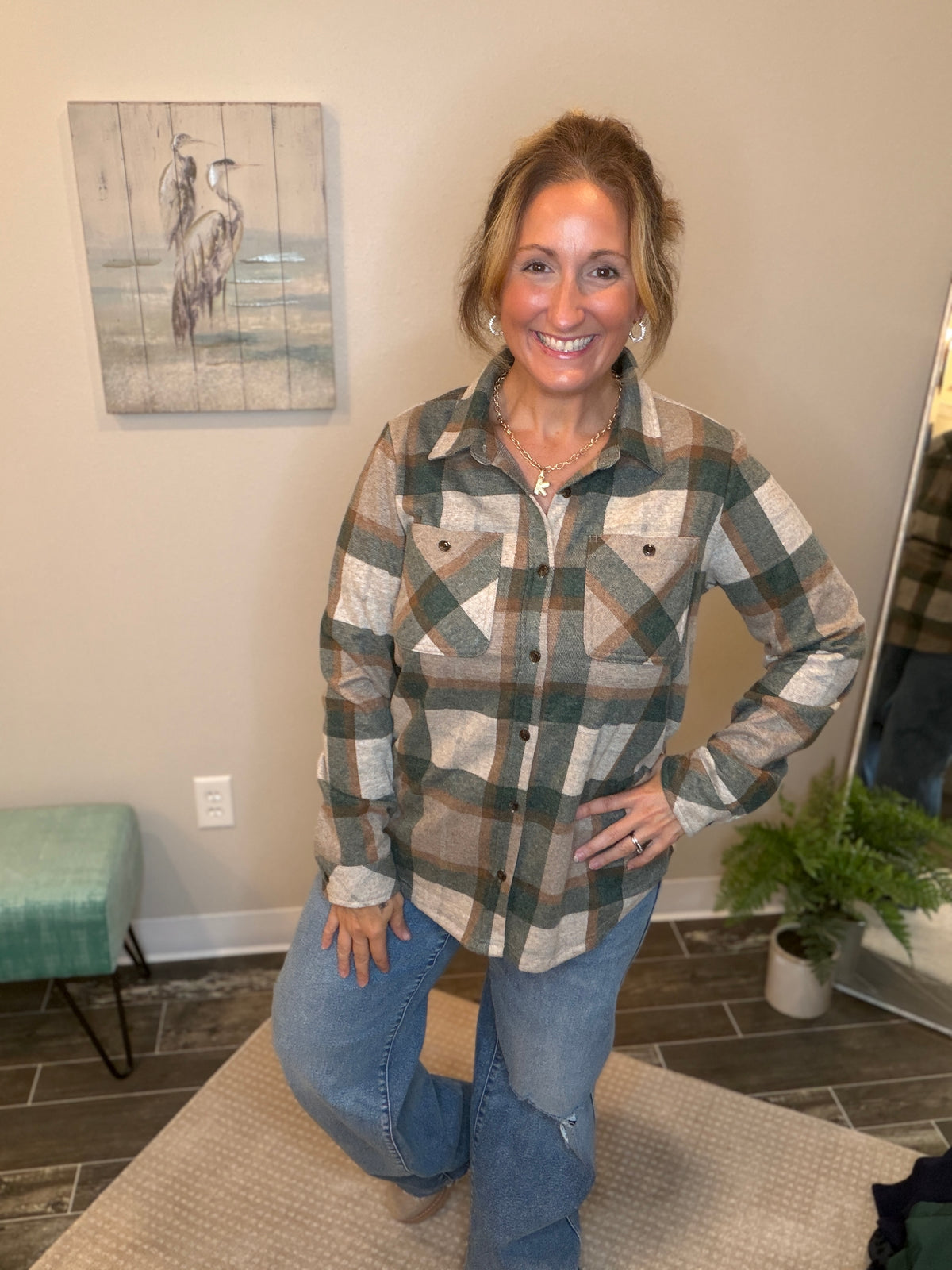 Evergreen Latte Buttery Soft Flannel Top