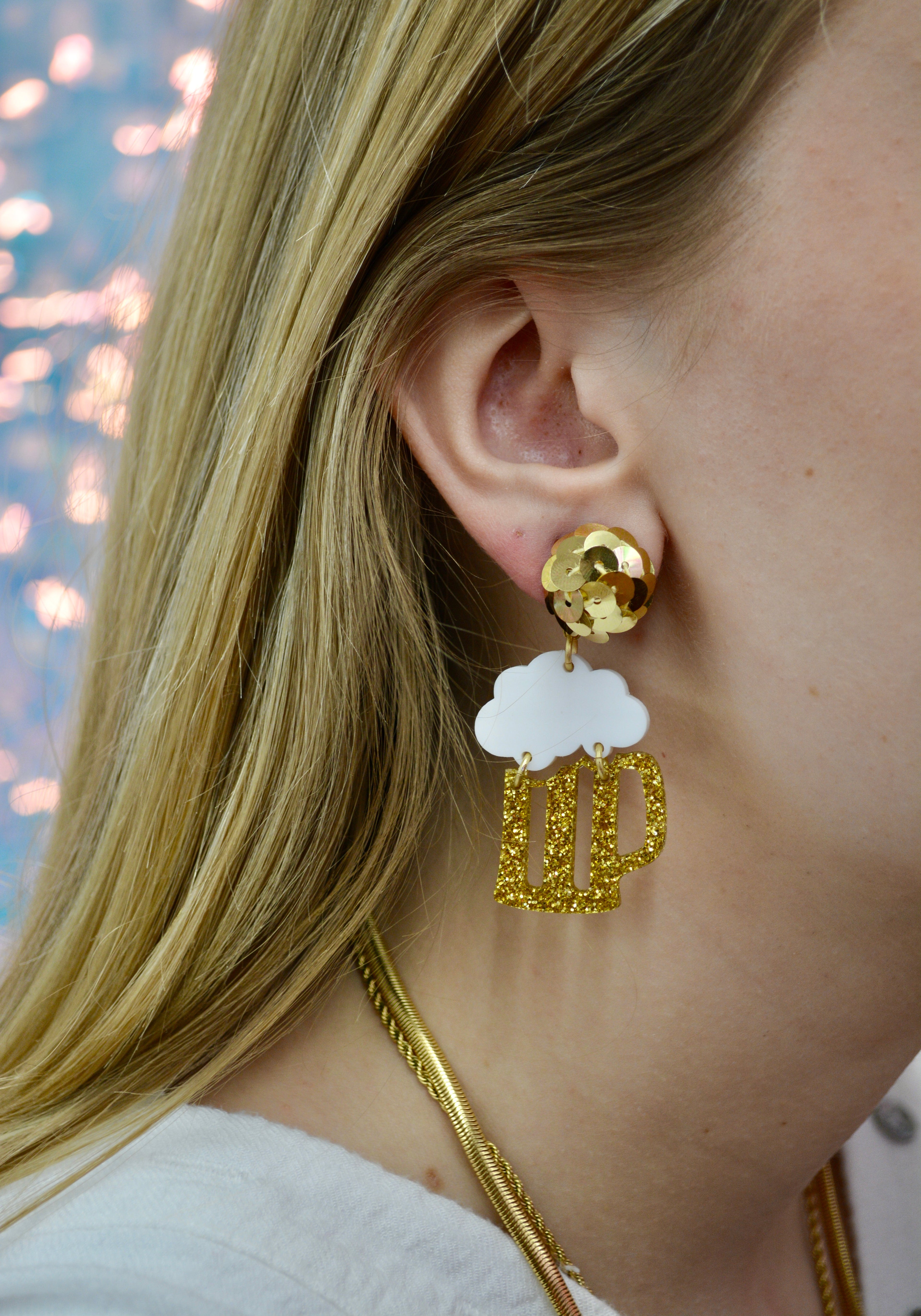 Glitter Beer Mug Earrings
