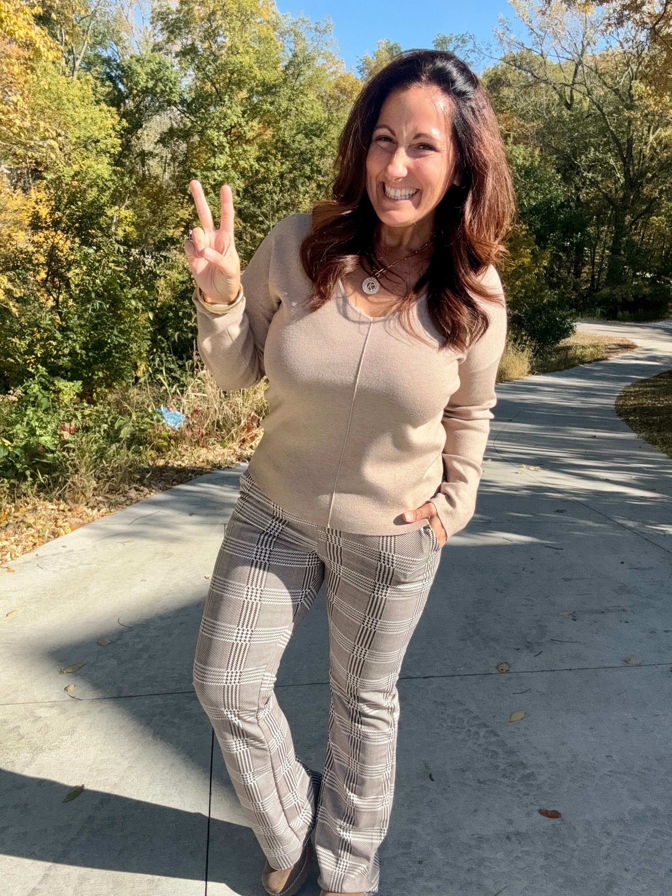 Chocolate Plaid Stretch Pants