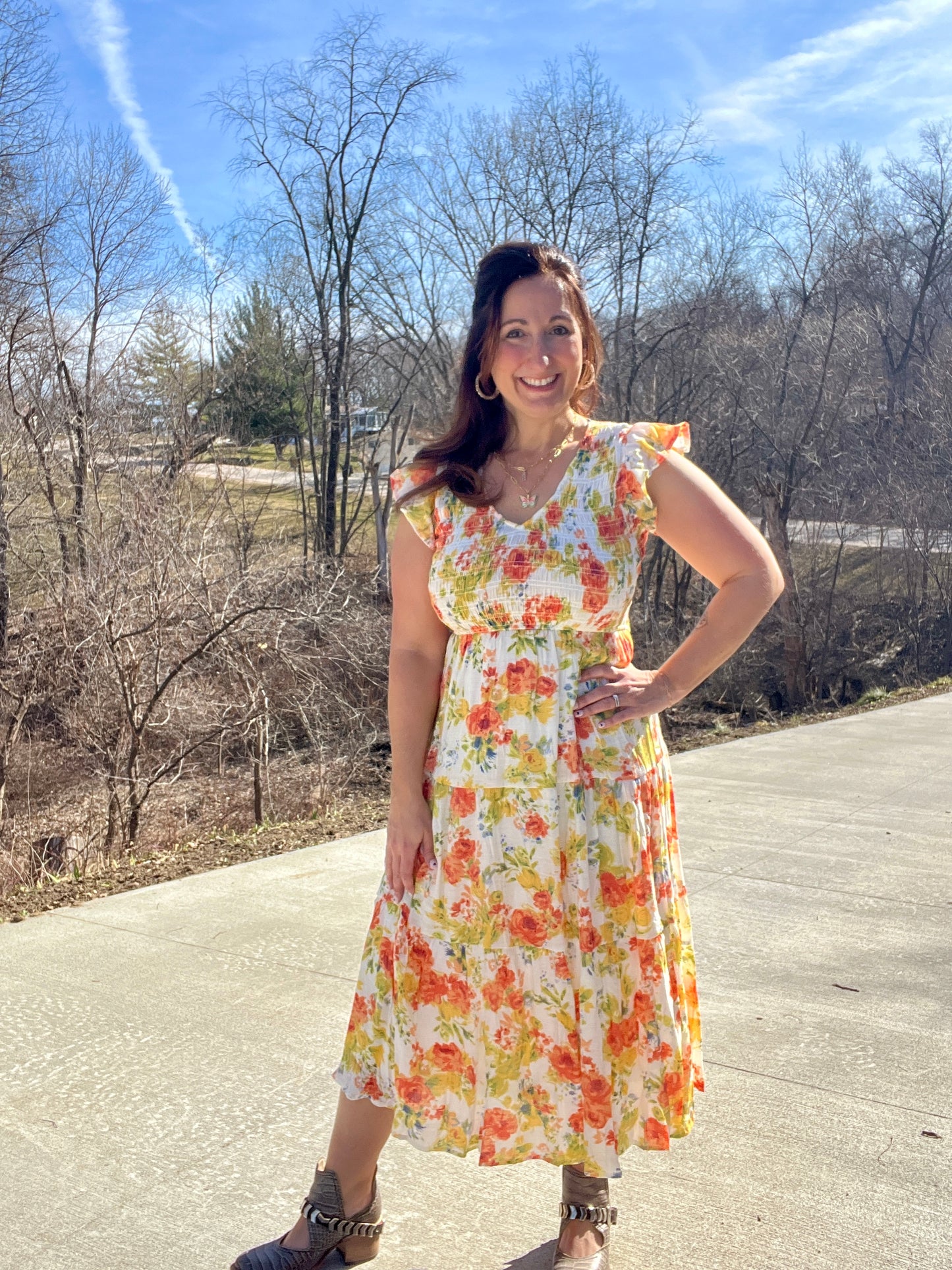 Floral Flutter Midi Dress