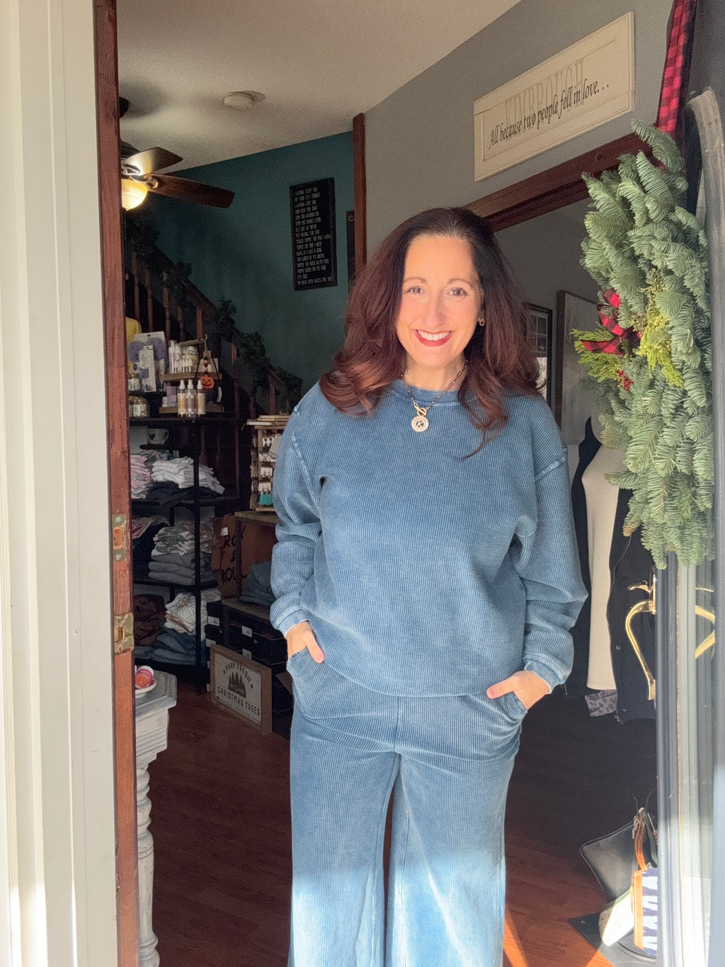 Navy Luxe Cord Sweatshirt