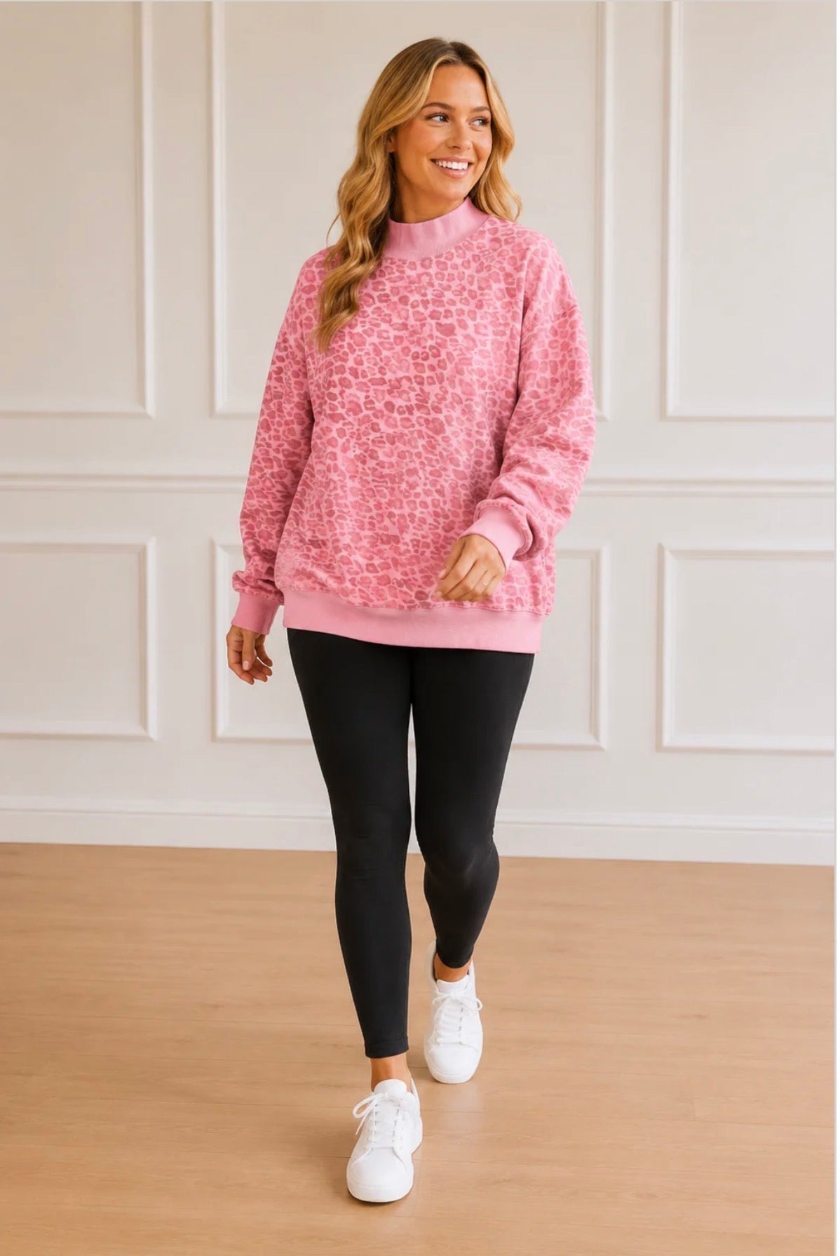 Pretty in Pink Leopard Mock Neck
