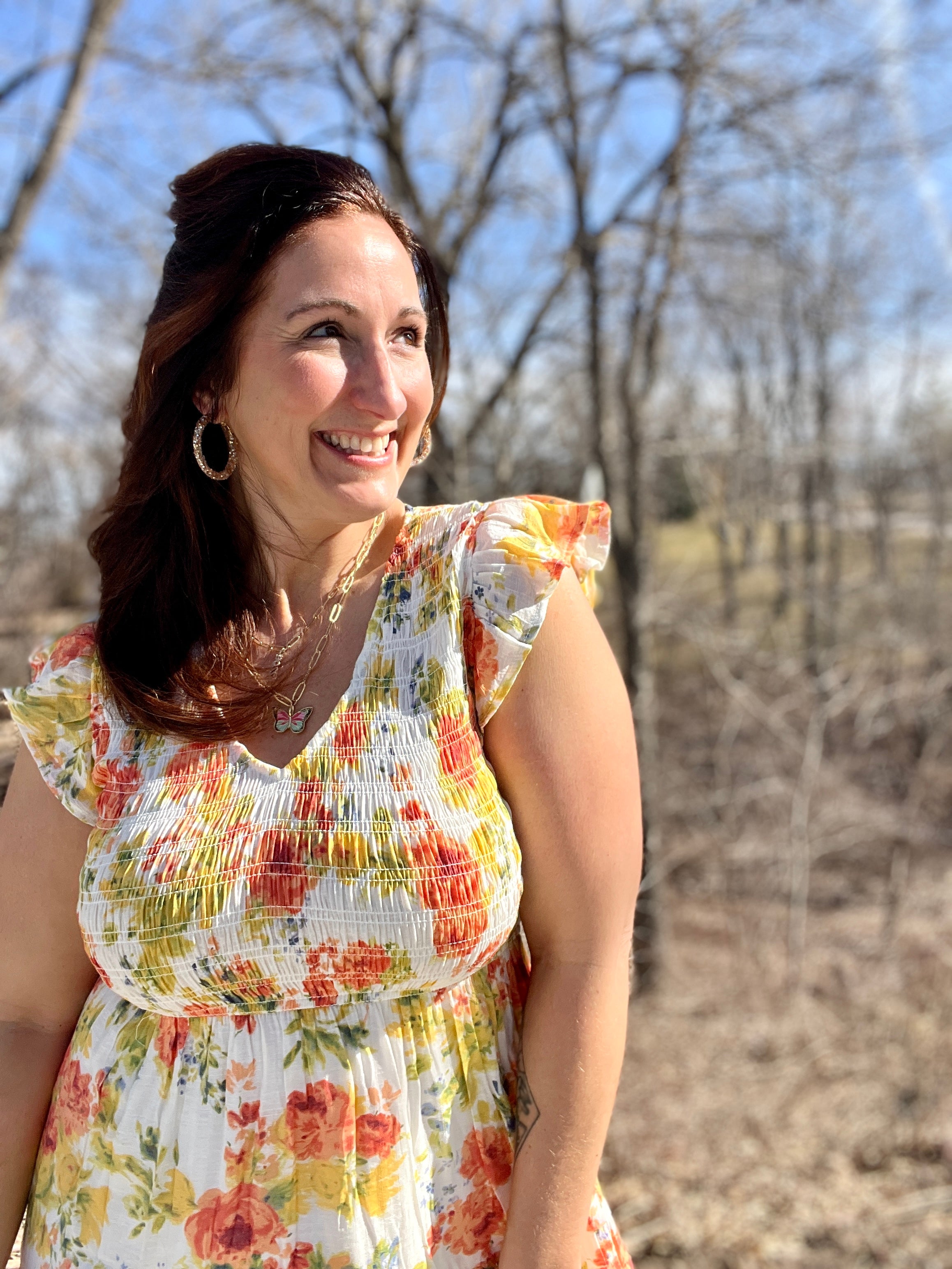 Floral Flutter Midi Dress