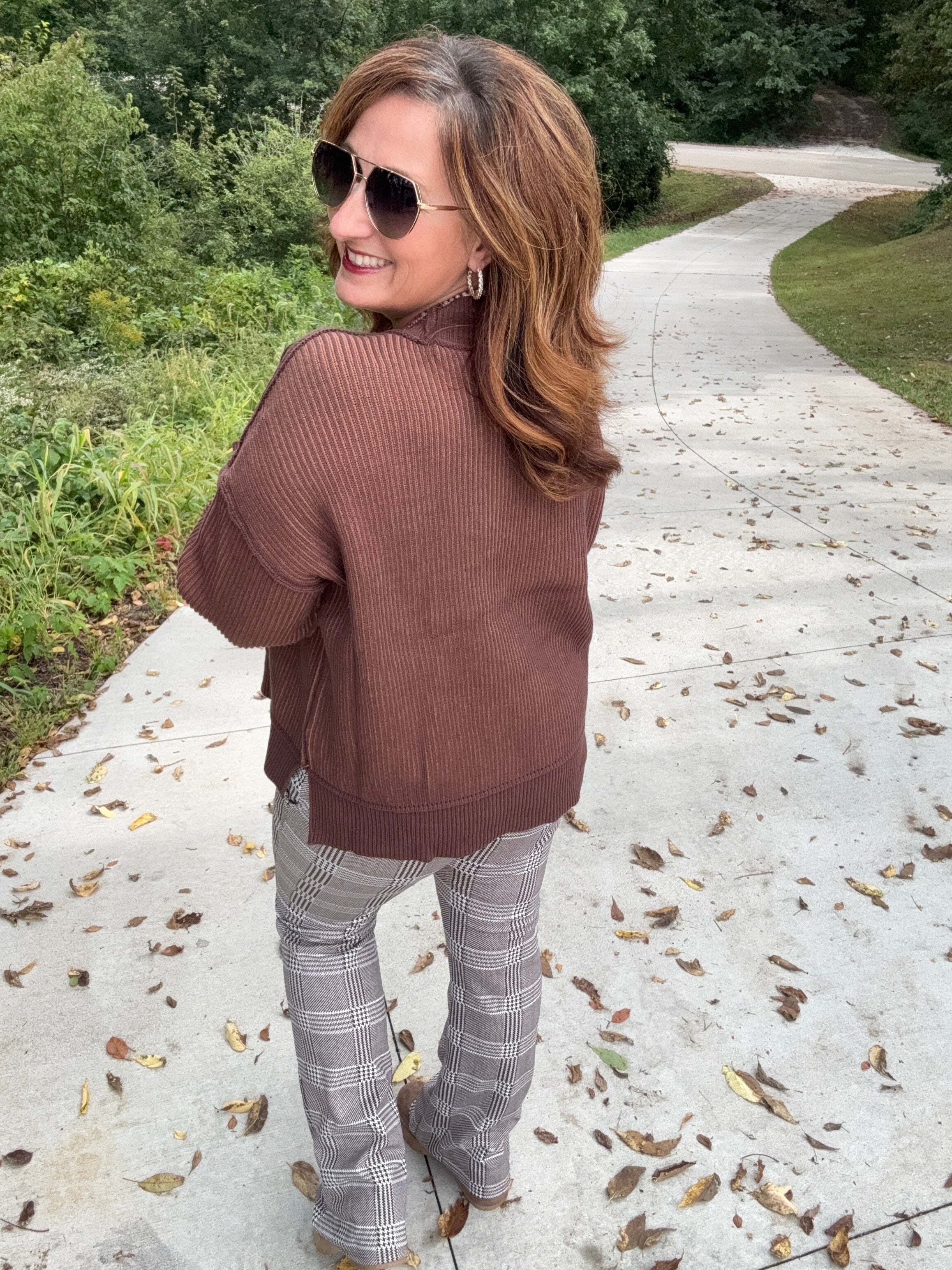 Chocolate Plaid Stretch Pants