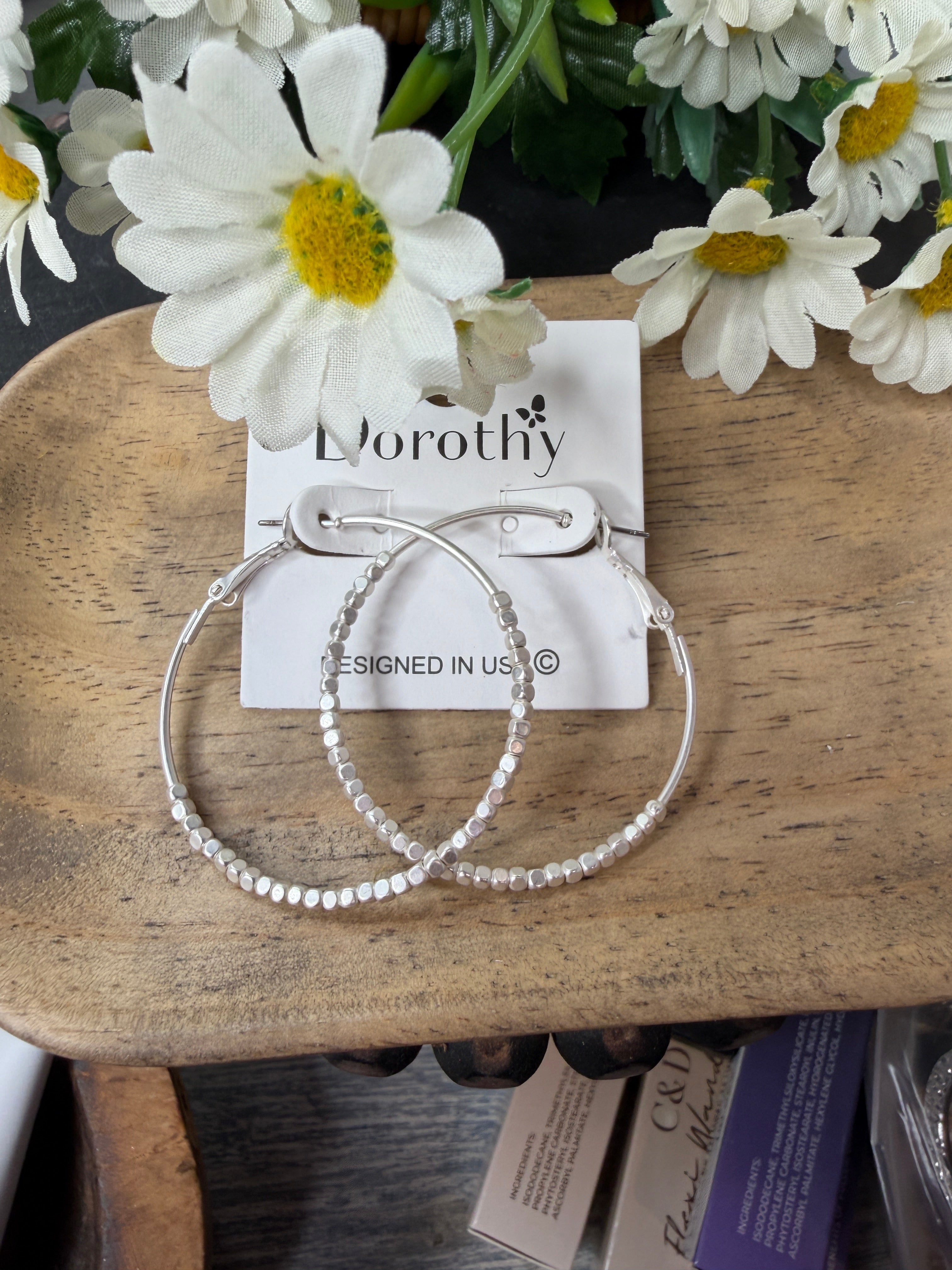 Silver Beaded Hoops