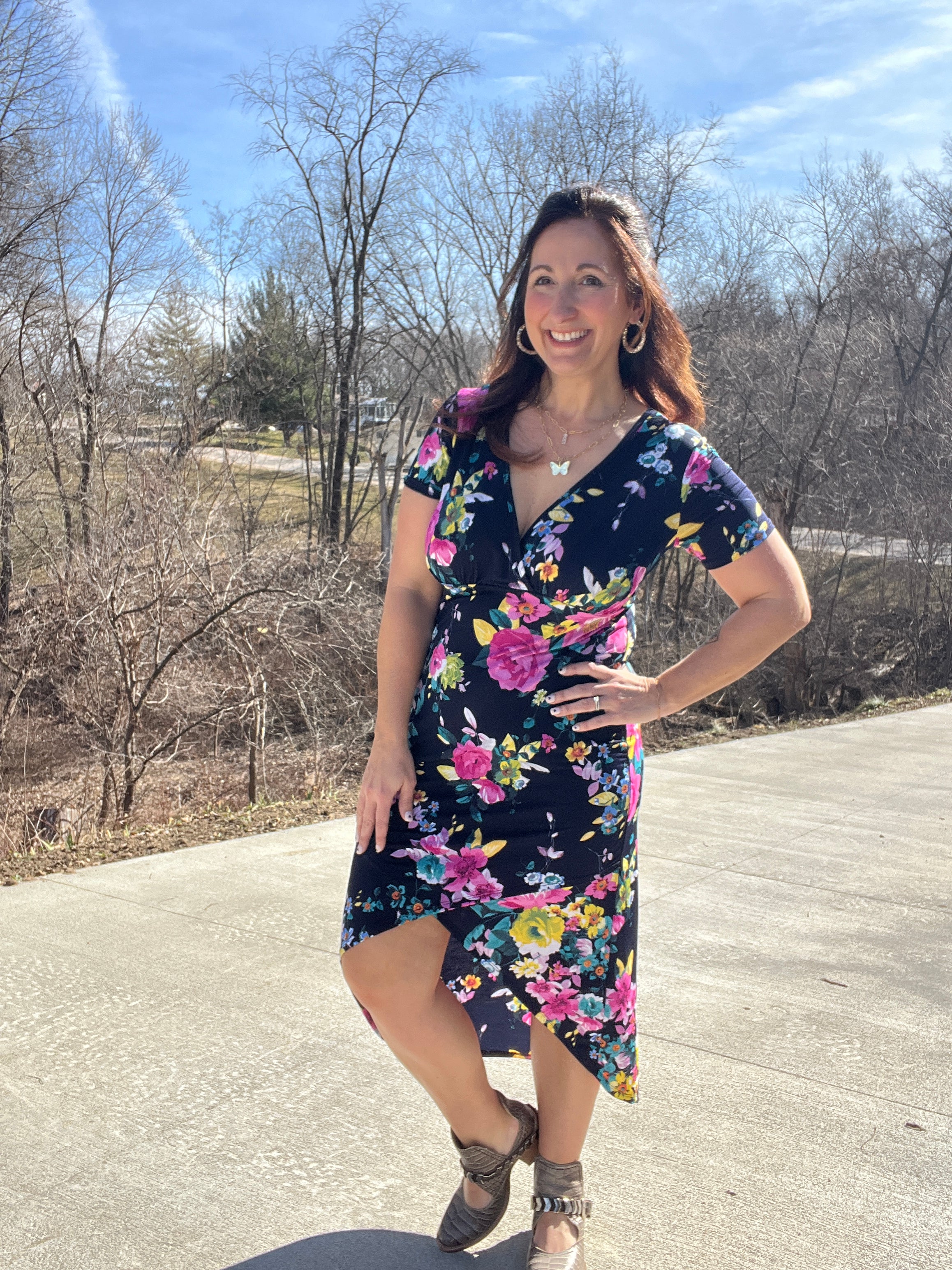 Floral Faux Wrap Dress