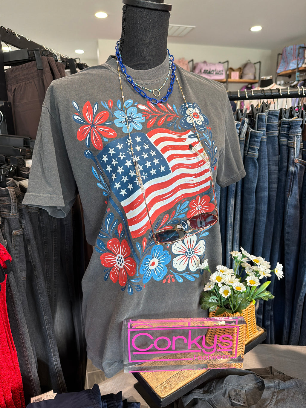 Stars & Blooms Patriotic Tee 🇺🇸🌸