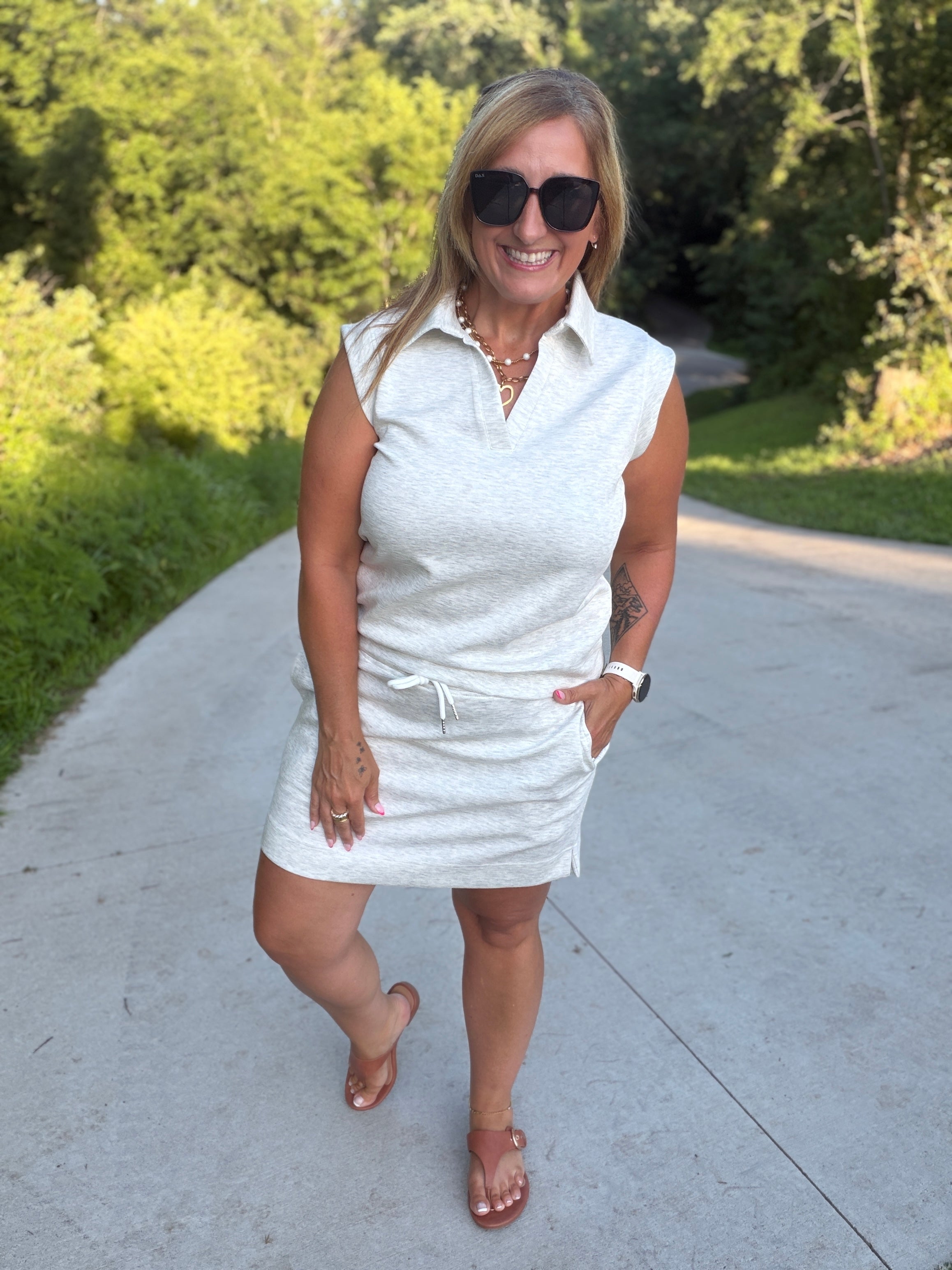 Luxe Collar Skort- Heathered Neutral