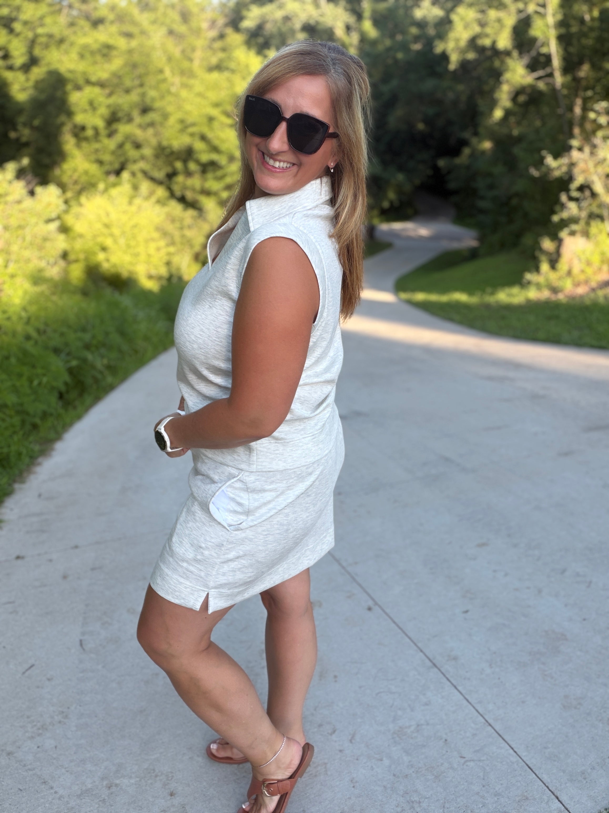 Luxe Collar Skort- Heathered Neutral