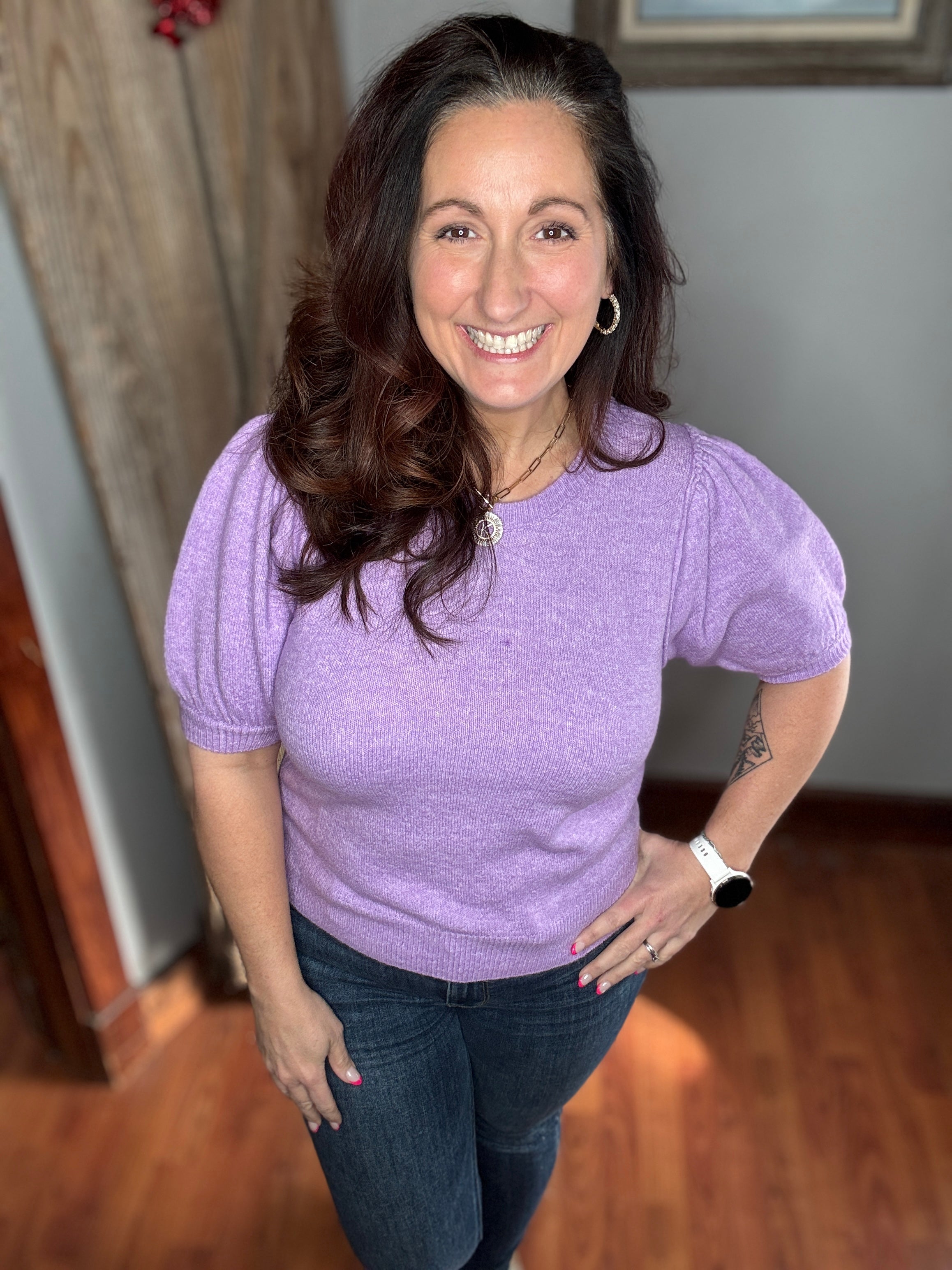 Lavender Puff Sleeve Sweater