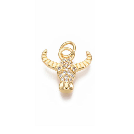 Gold Cubic Zirconia Longhorn Charm