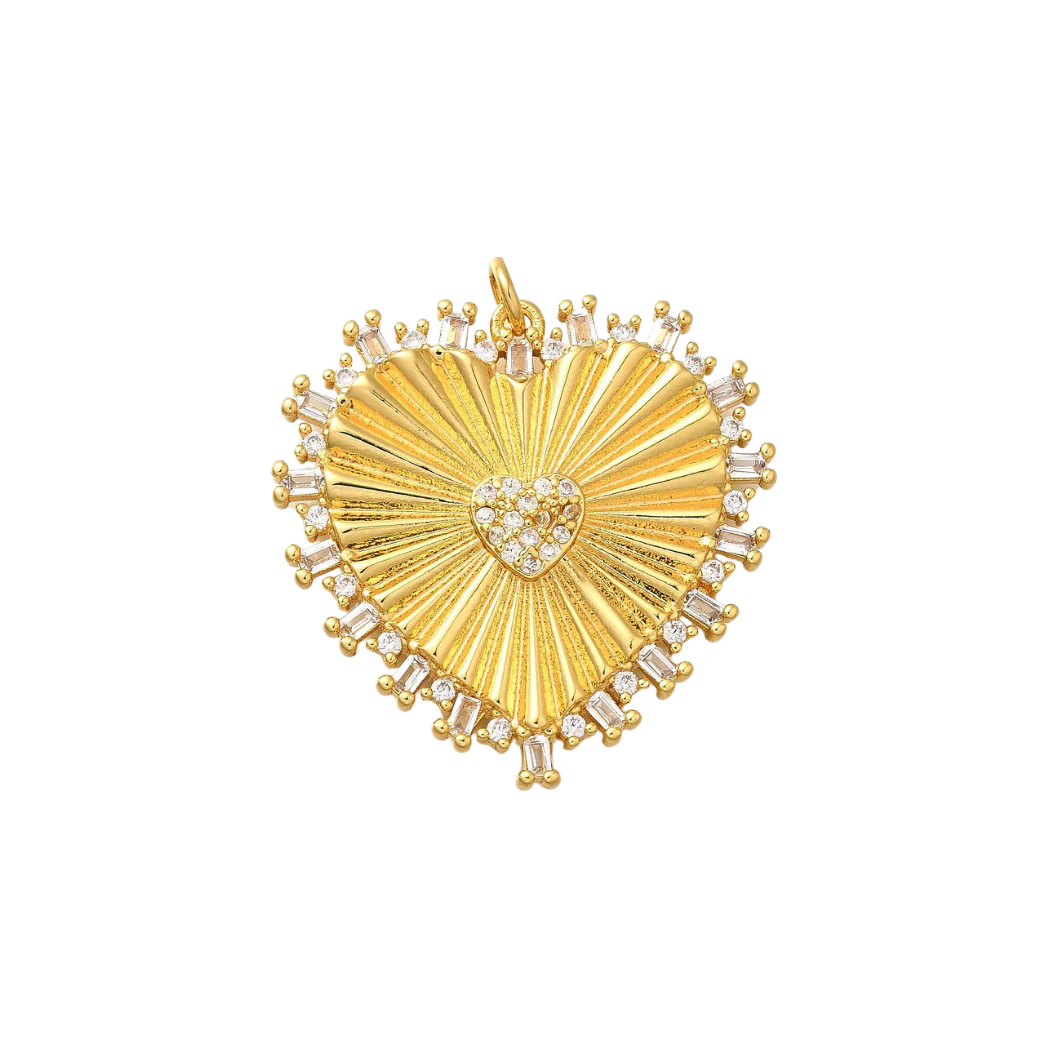 Gold Eternal Heartburst with Cubic Zirconia Charm