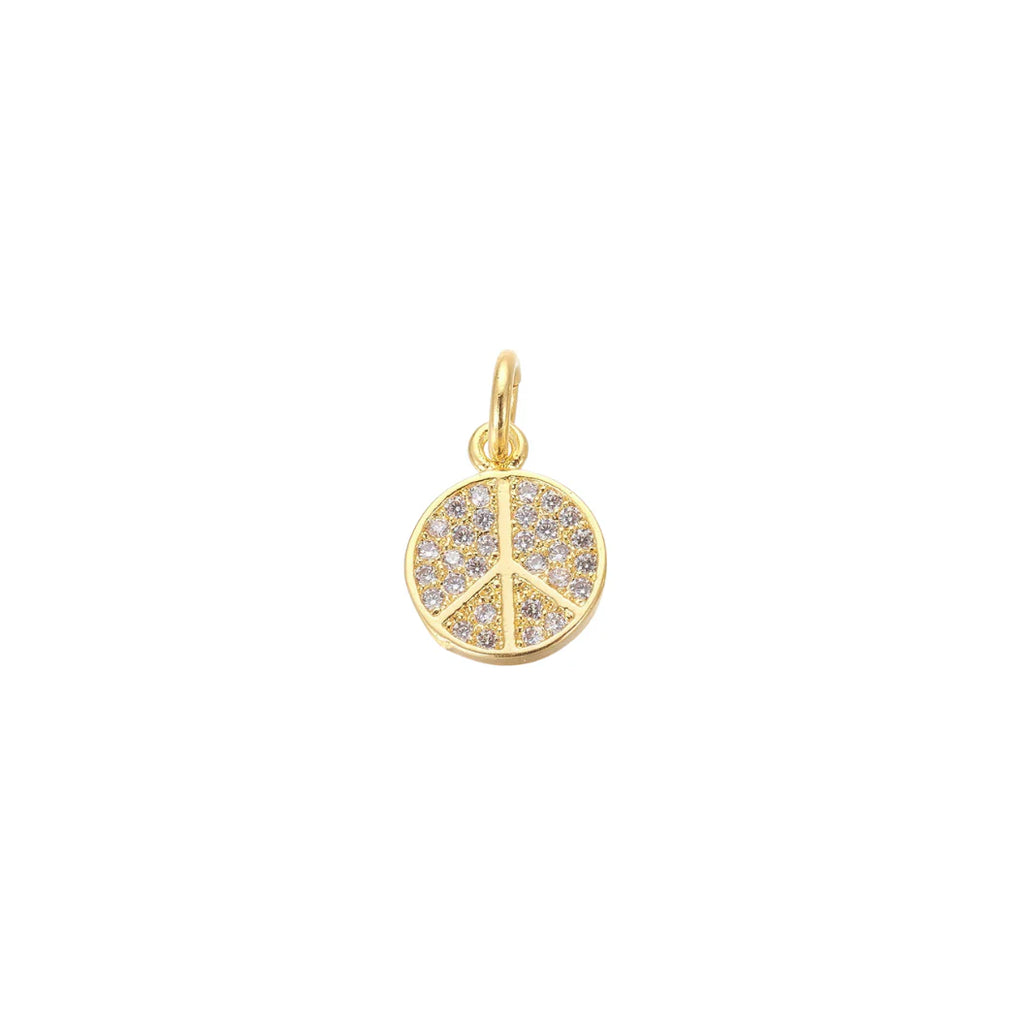 Gold Peace Sign with Cubic Zirconia Charm