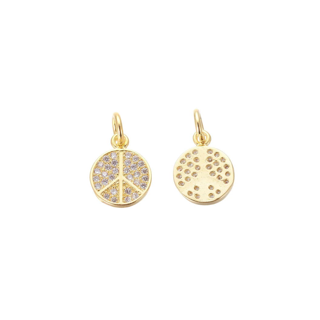 Gold Peace Sign with Cubic Zirconia Charm