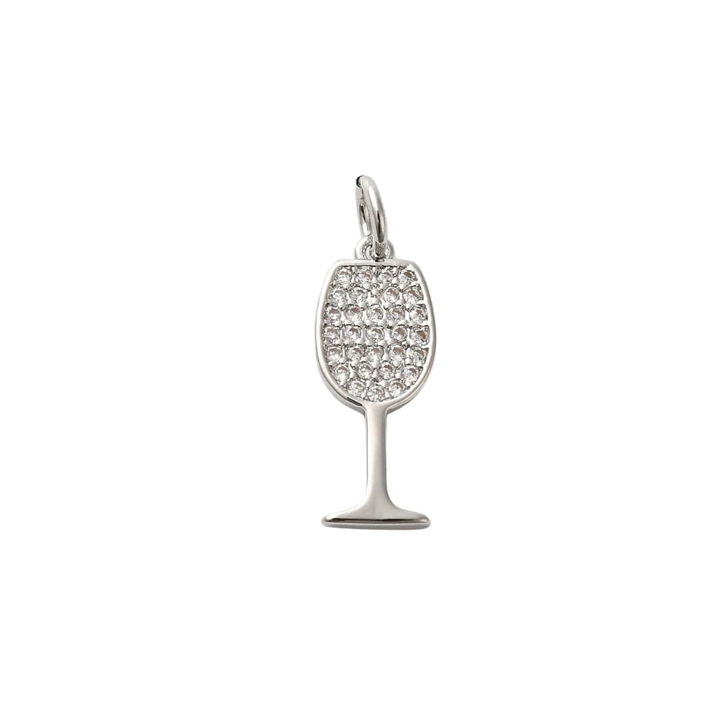 Silver Cubic Zirconia Wine Glass Charm