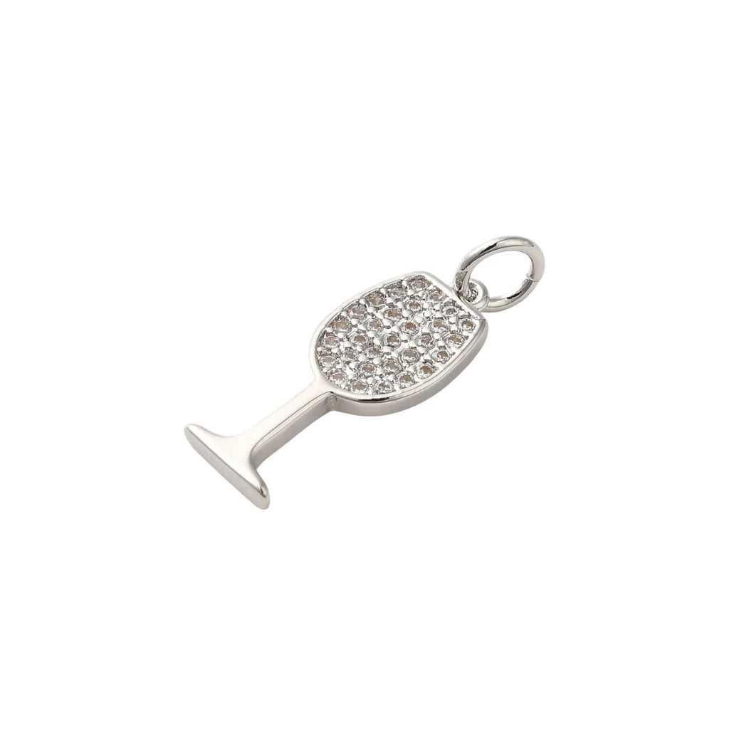 Silver Cubic Zirconia Wine Glass Charm