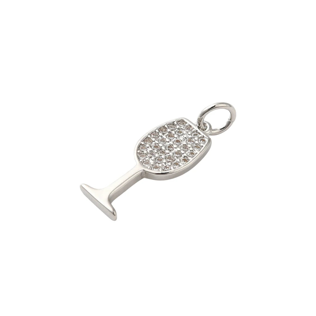 Silver Cubic Zirconia Wine Glass Charm