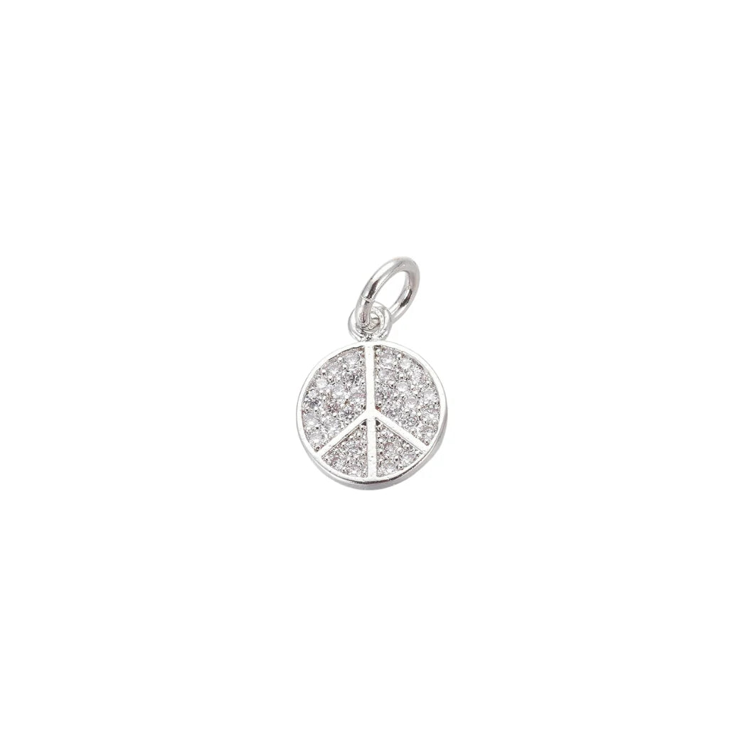 Silver Peace Sign with Cubic Zirconia Charm