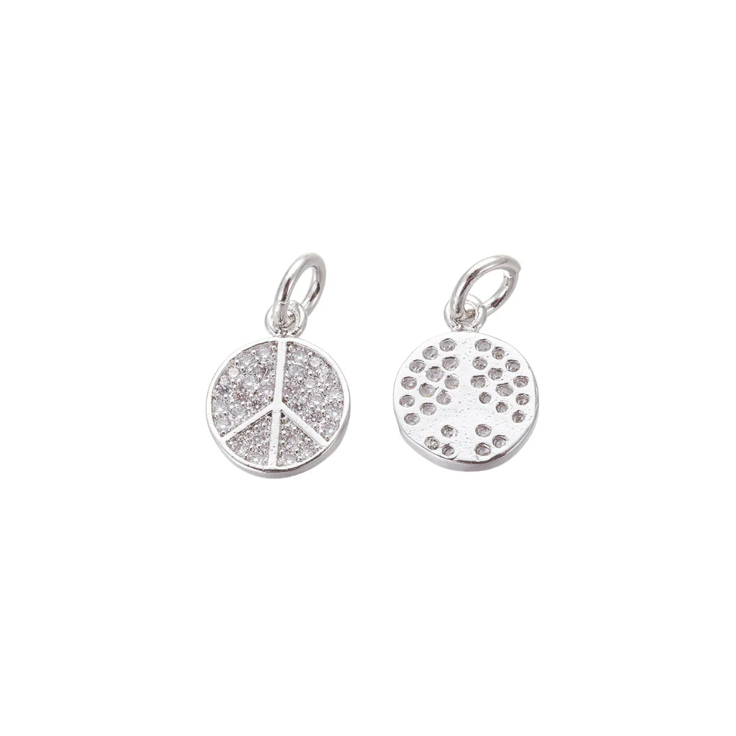Silver Peace Sign with Cubic Zirconia Charm