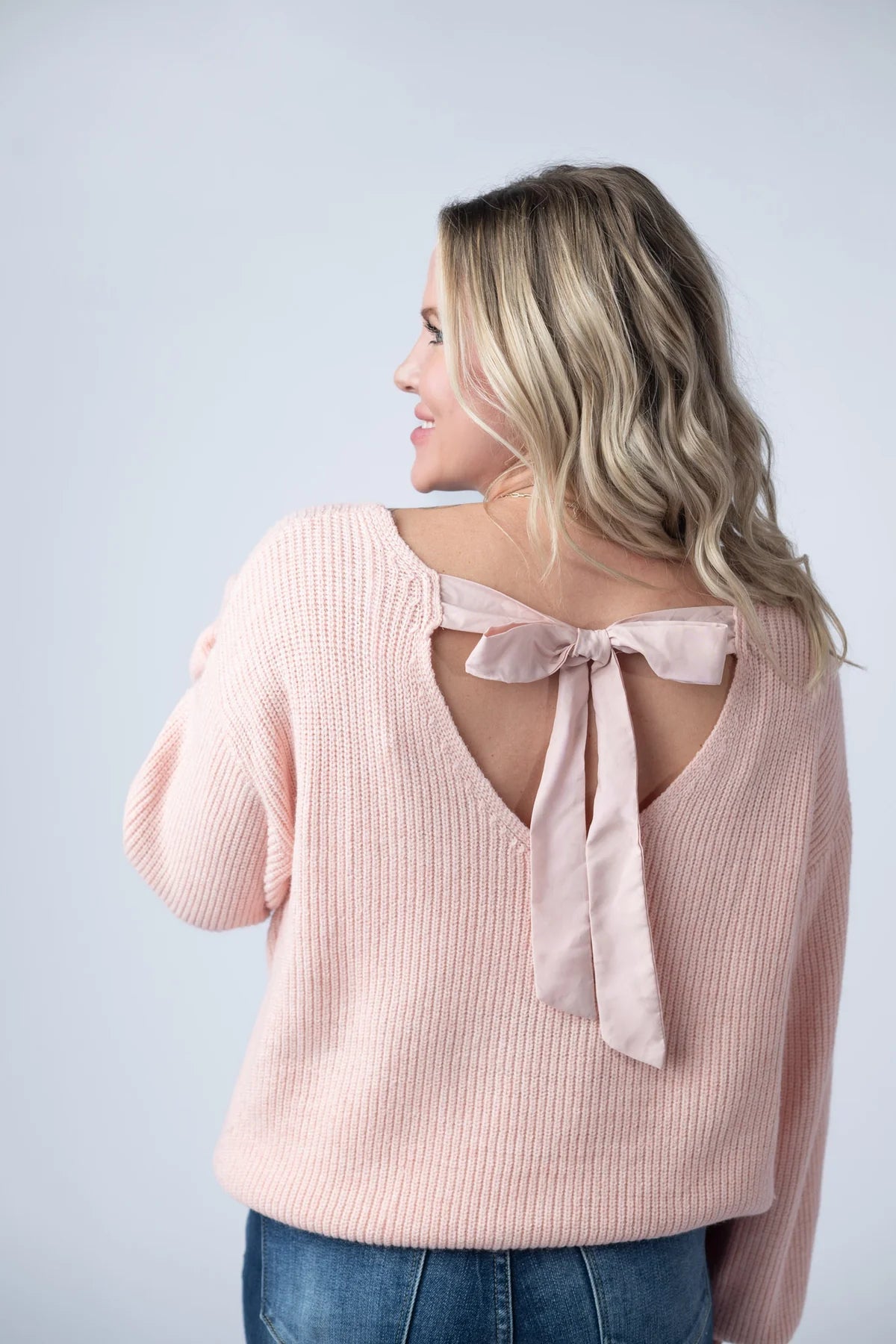 Bethany Bow Knit Sweater Light Pink