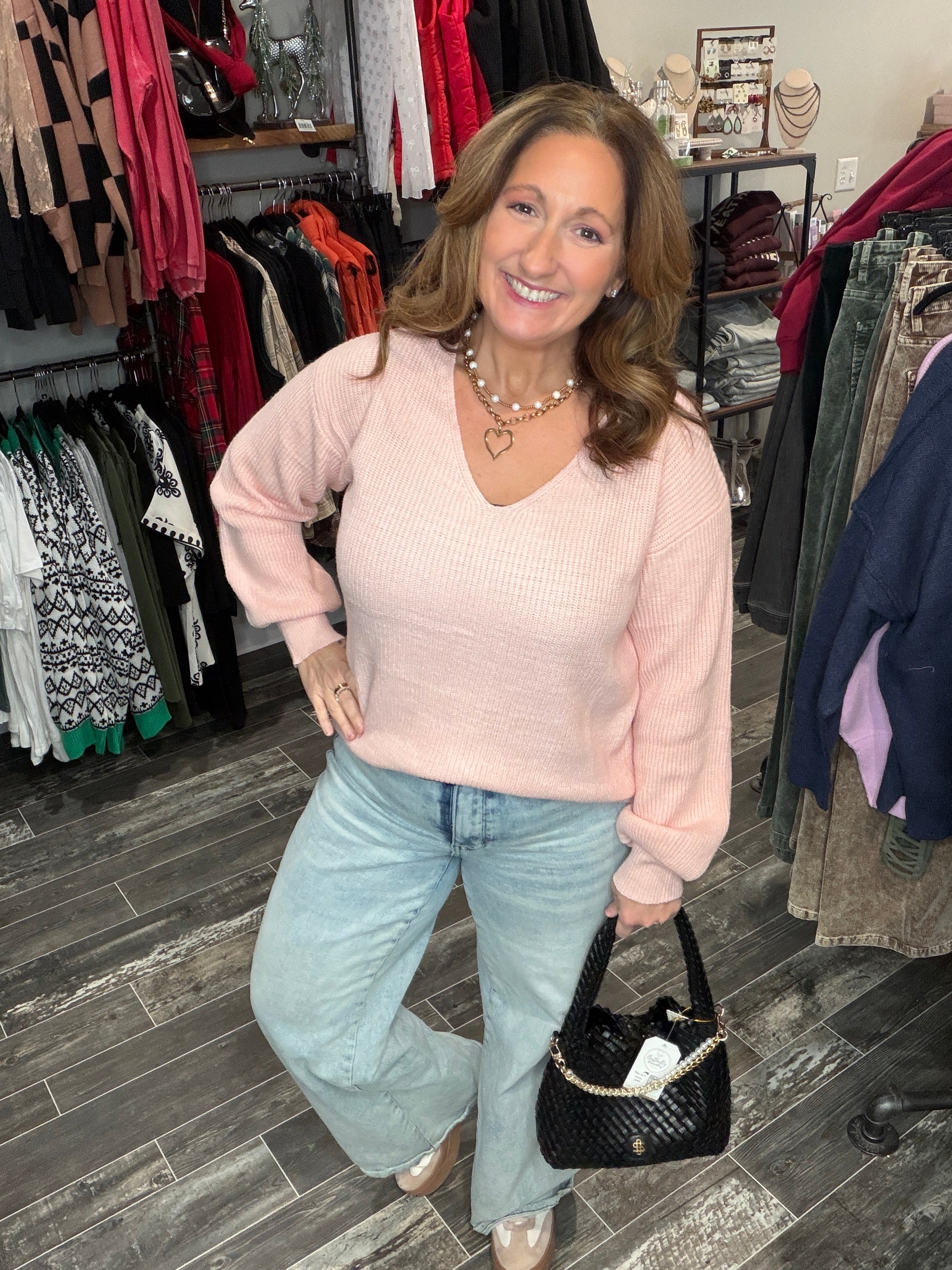 Bethany Bow Knit Sweater Light Pink