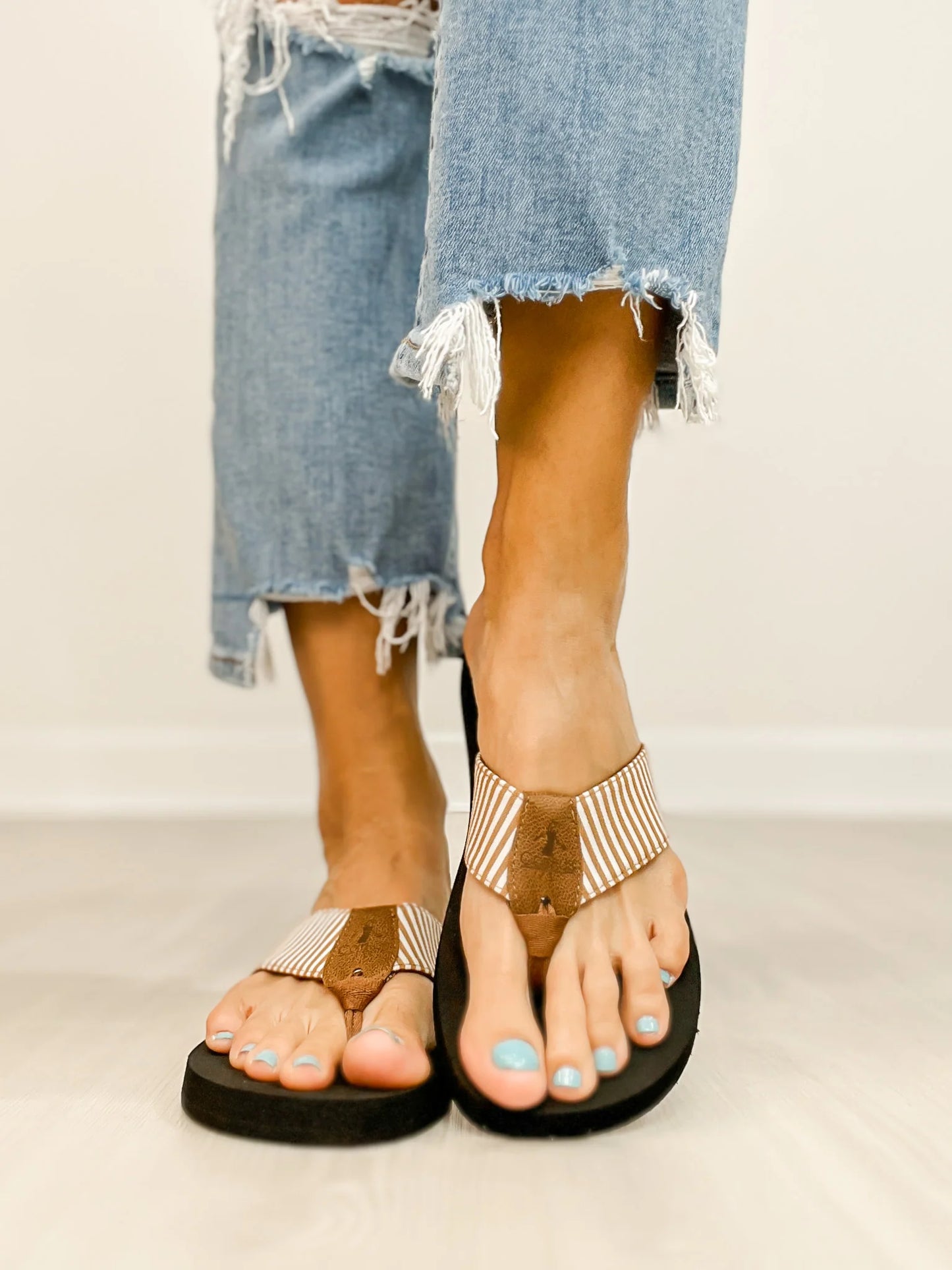 Summer Break Tan/White Stripe Flip Flops