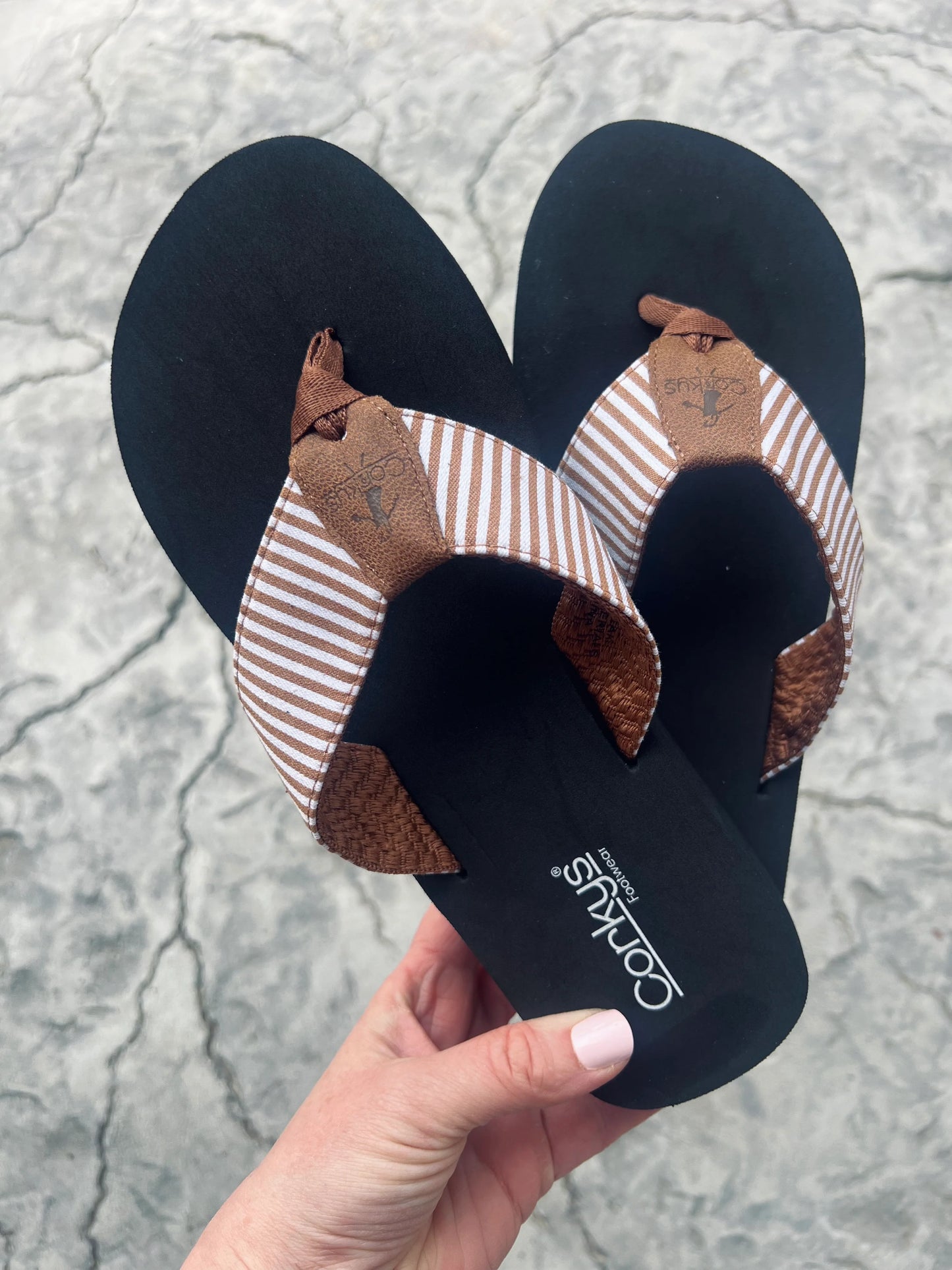 Summer Break Tan/White Stripe Flip Flops