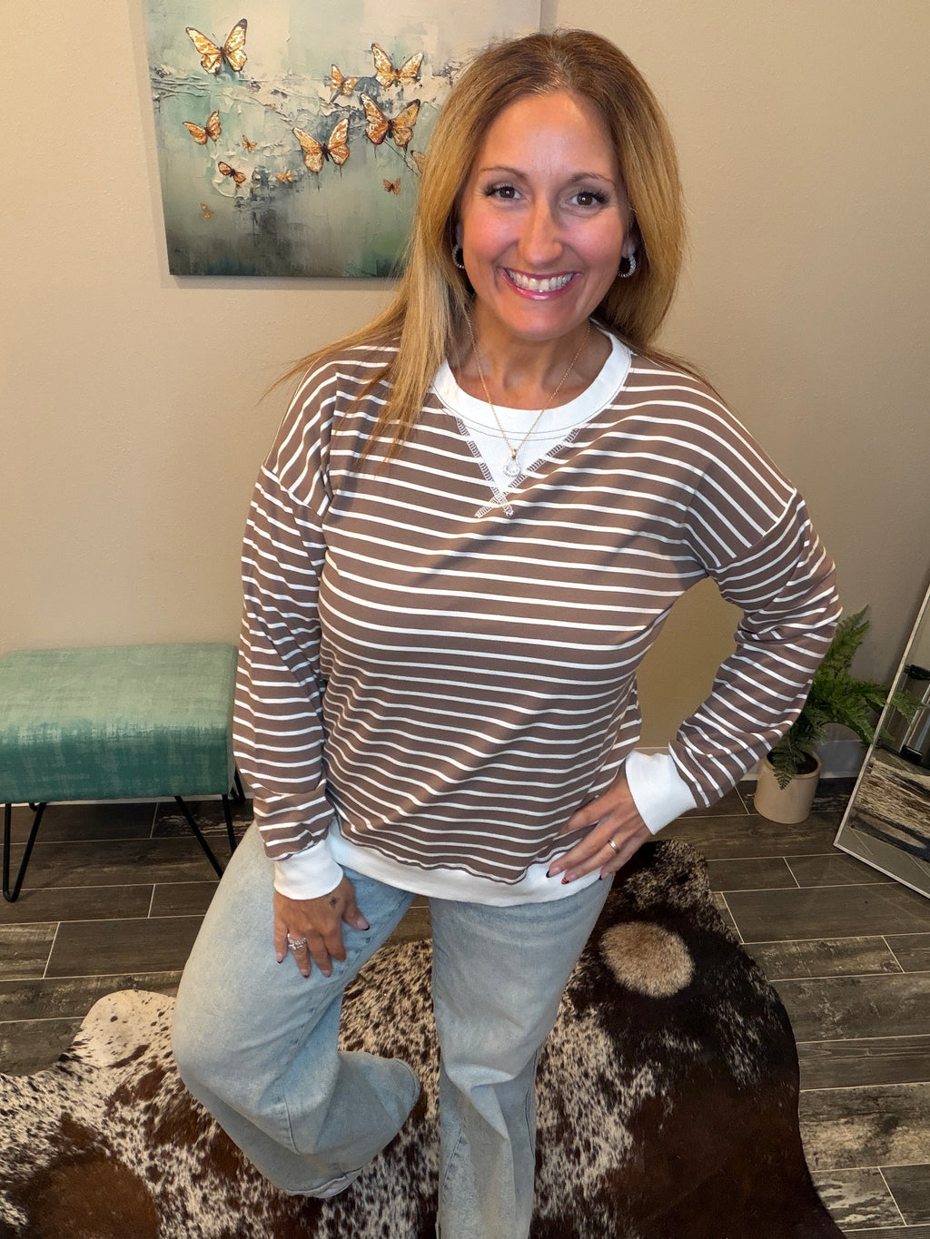 Mocha Mornings Striped Pullover