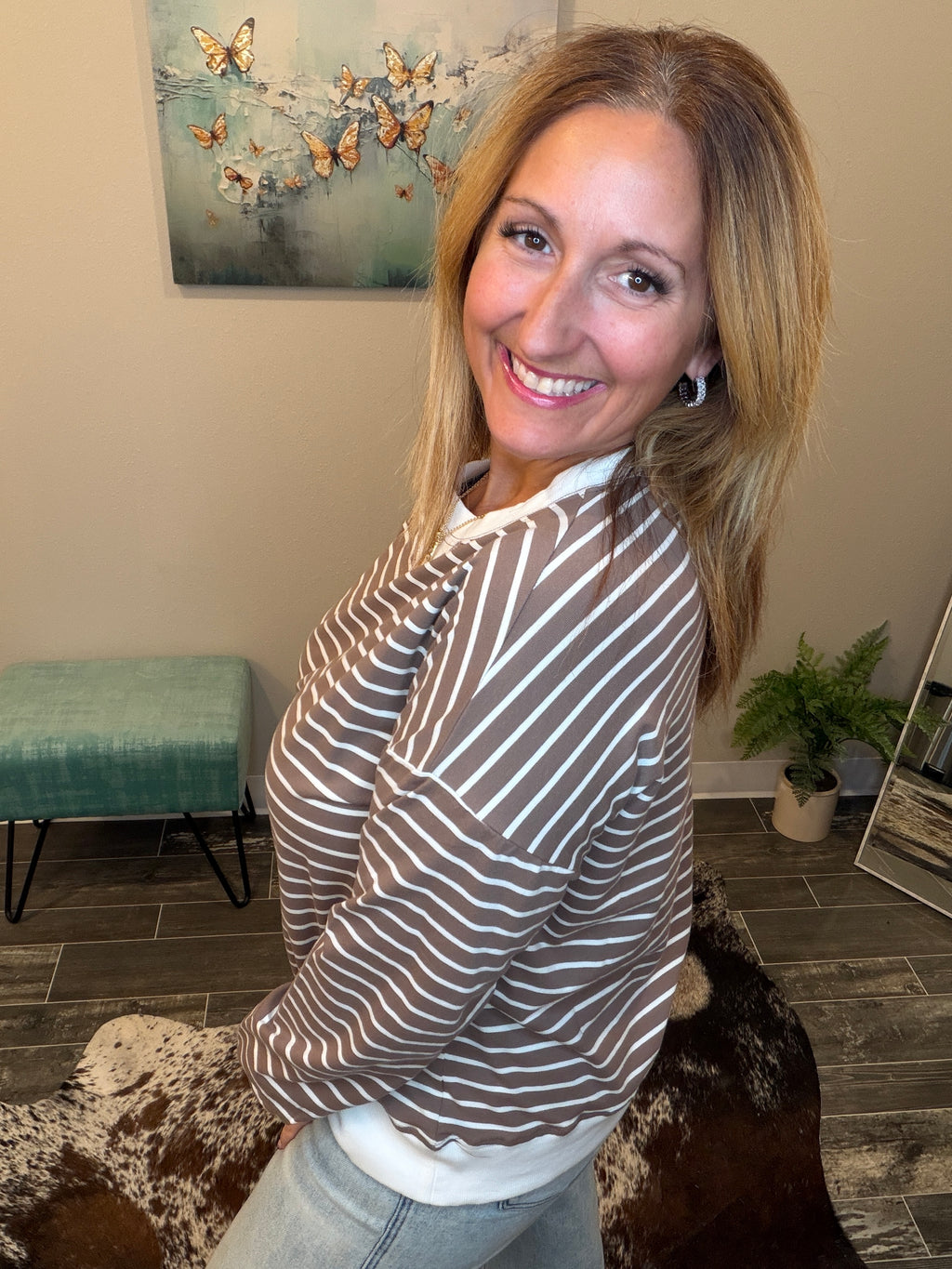 Mocha Mornings Striped Pullover