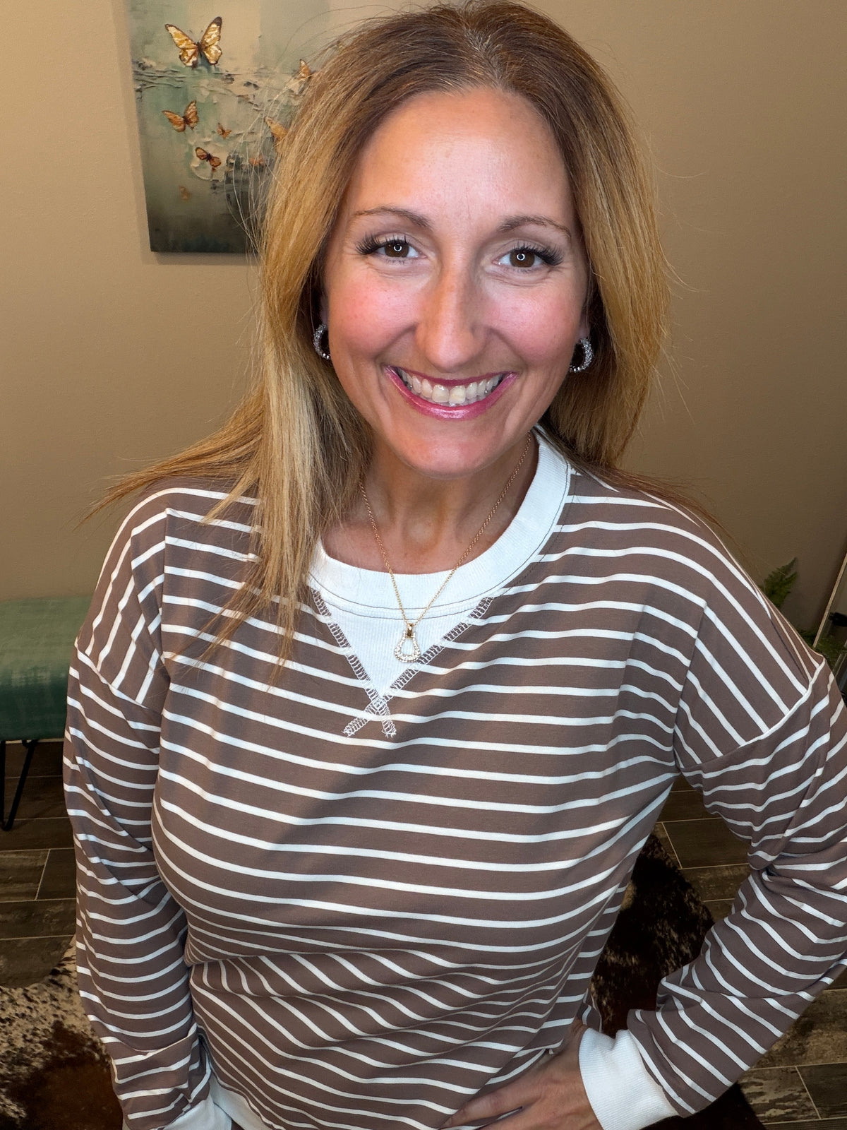 Mocha Mornings Striped Pullover
