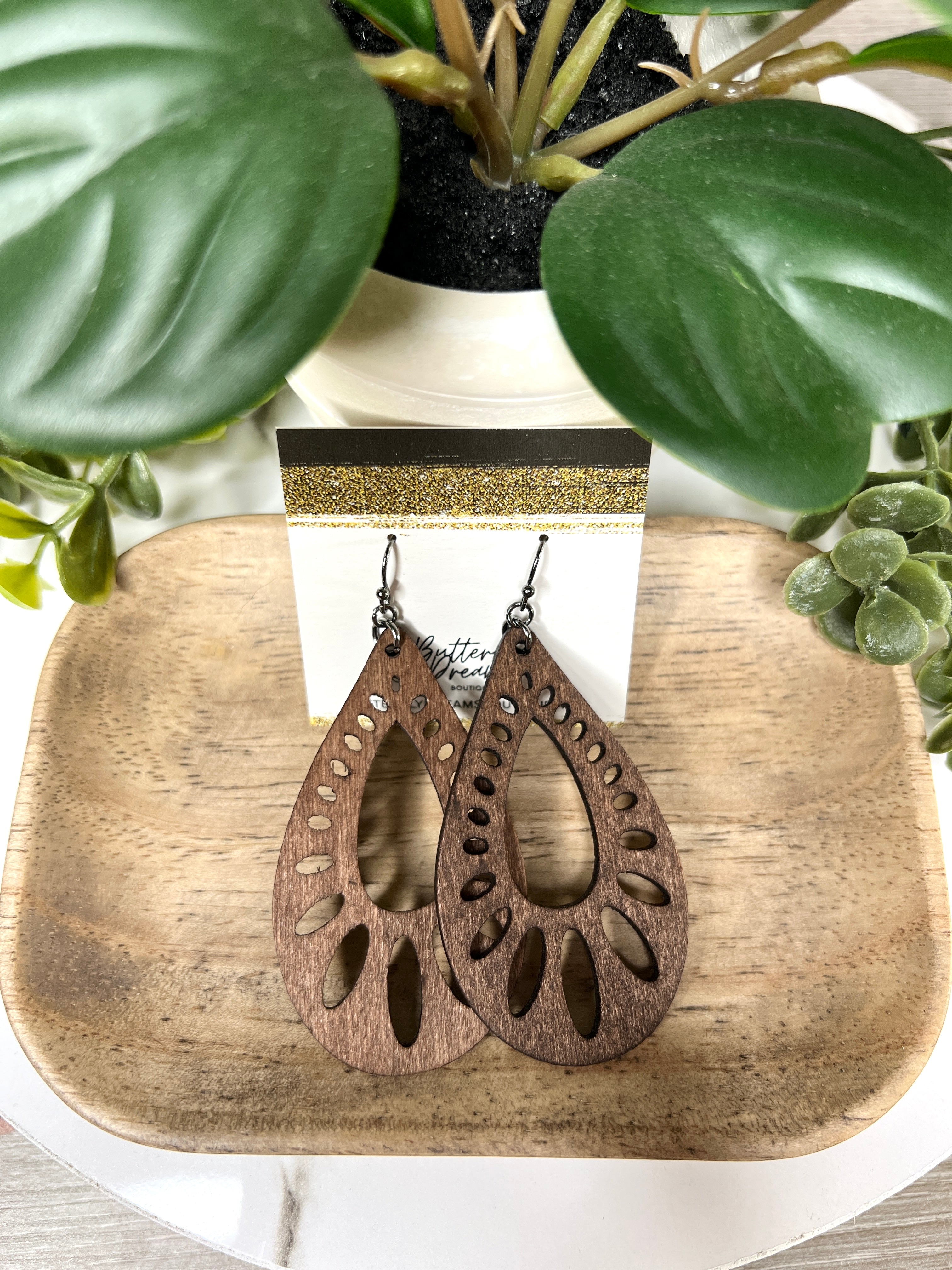 Wooden Teardrop Earrings