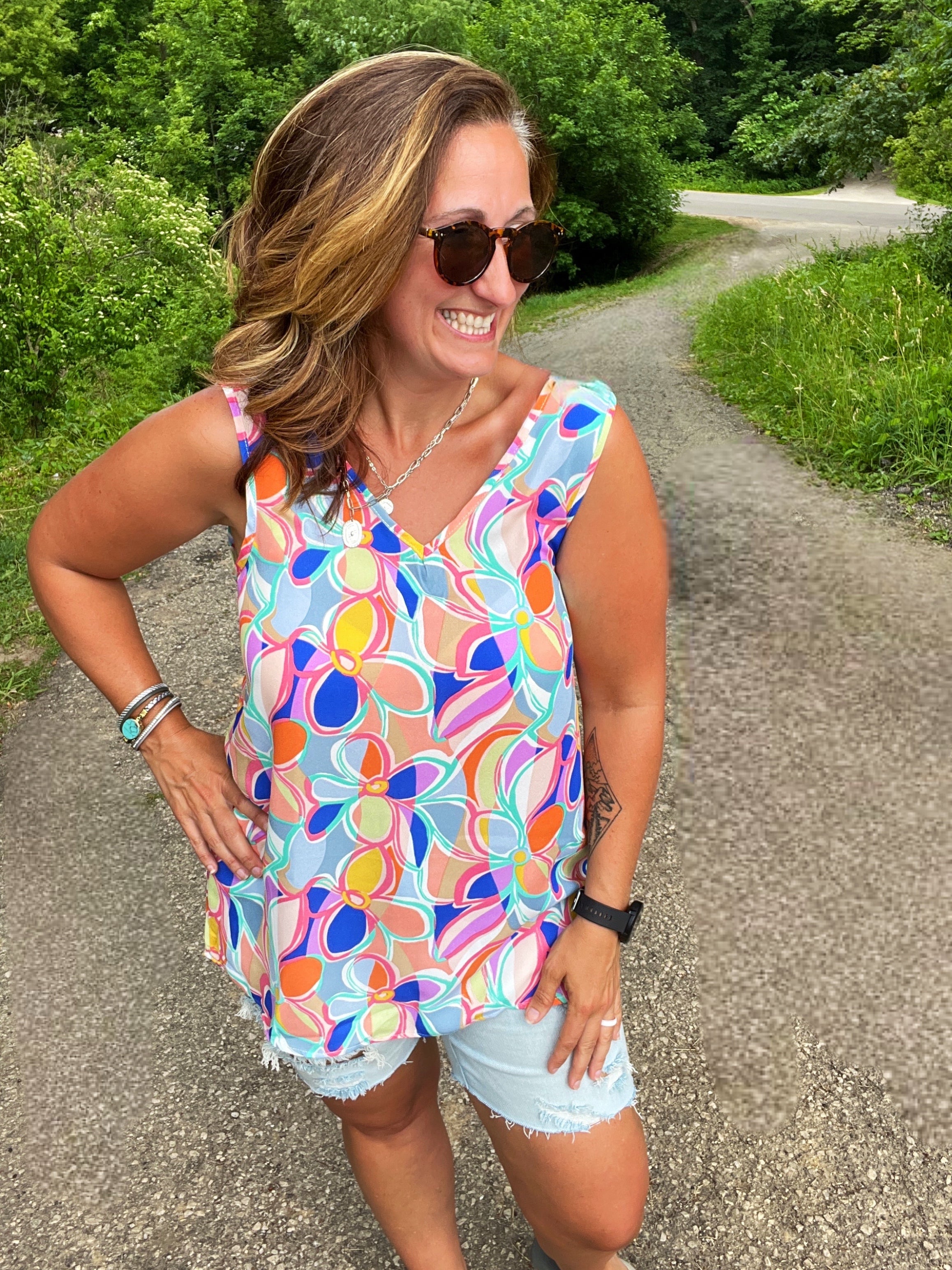 Playful Floral Flare Top