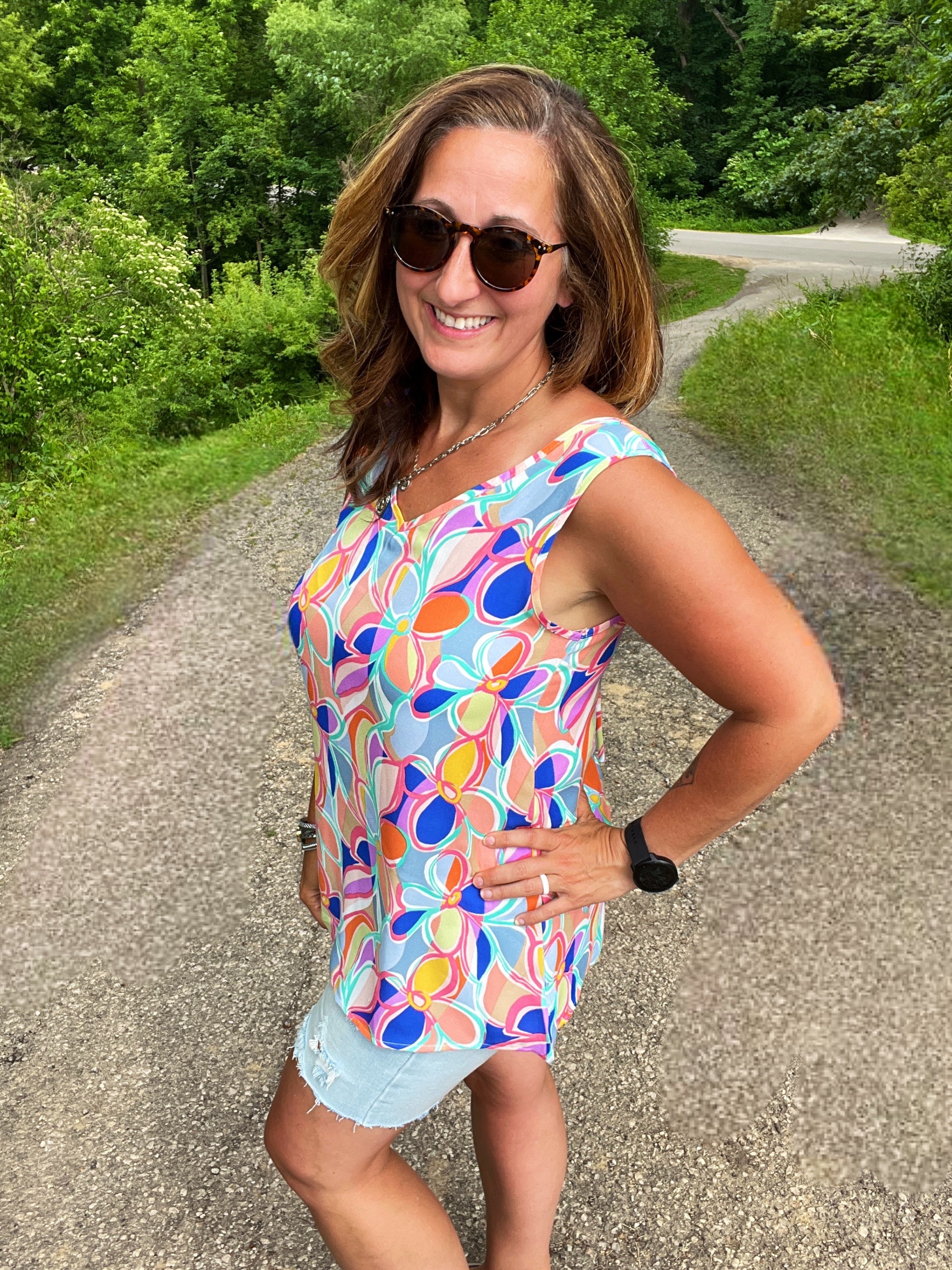 Playful Floral Flare Top